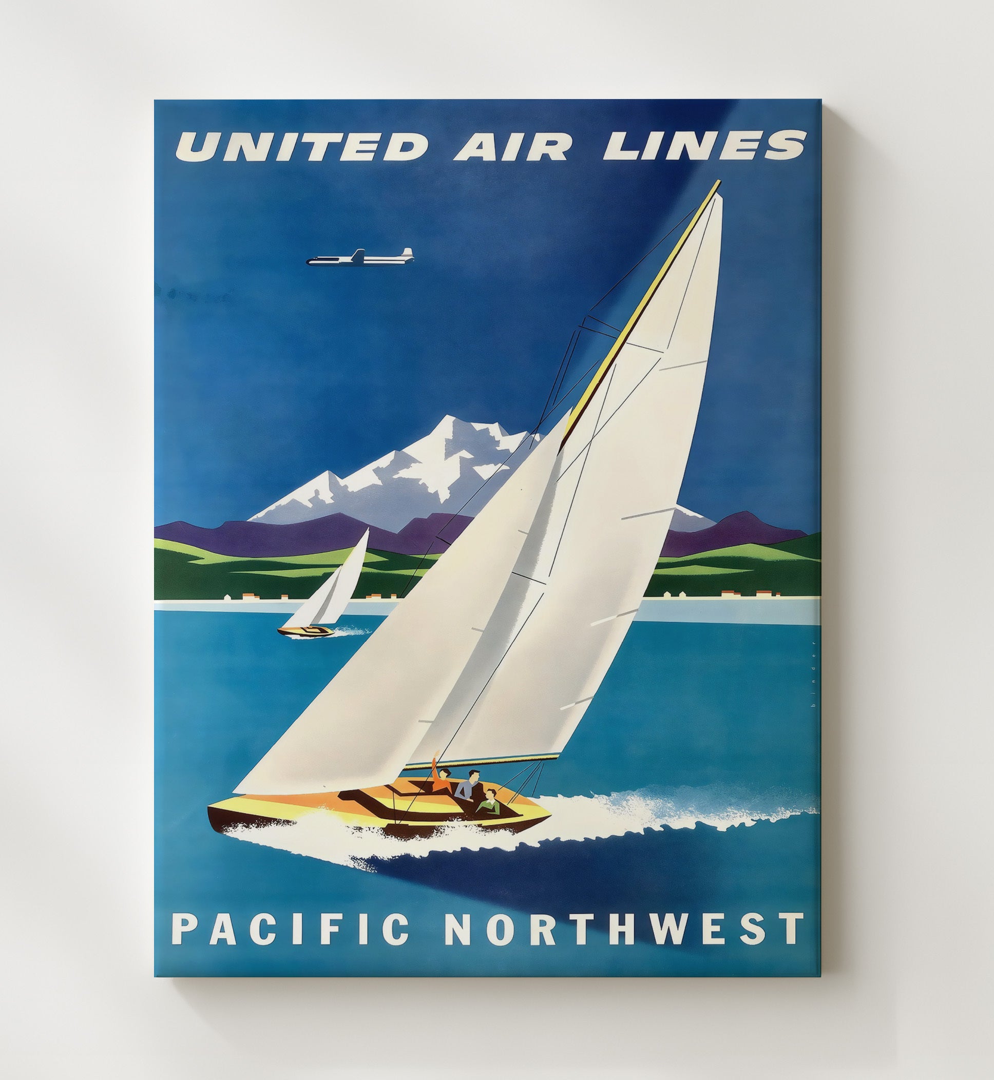 Pacific Northwest United Air Lines Vintage Travel Print 20x24 Canvas travel wall art print