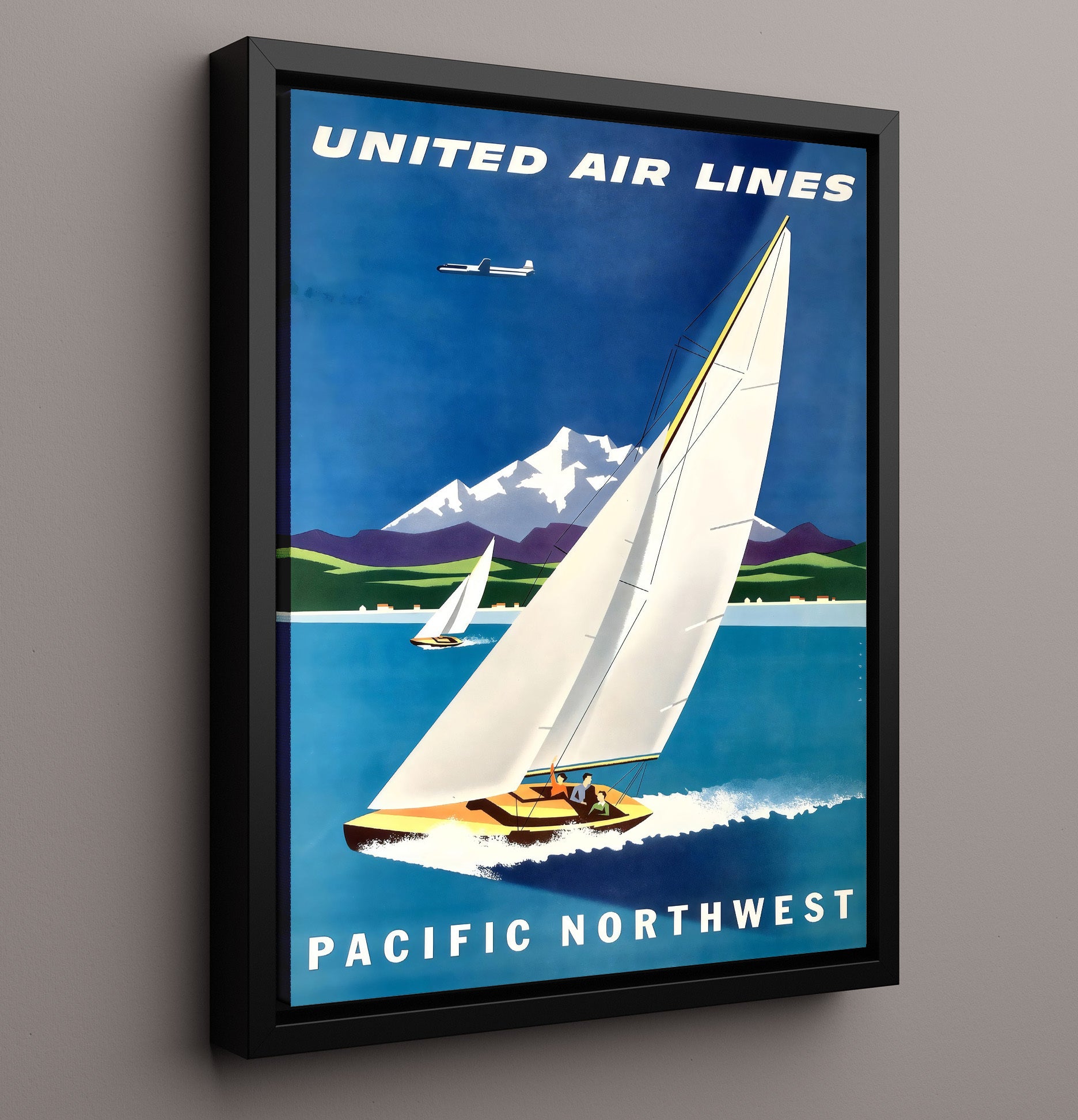 Pacific Northwest United Air Lines Vintage Travel Print 16x20 Framed Canvas travel wall art print
