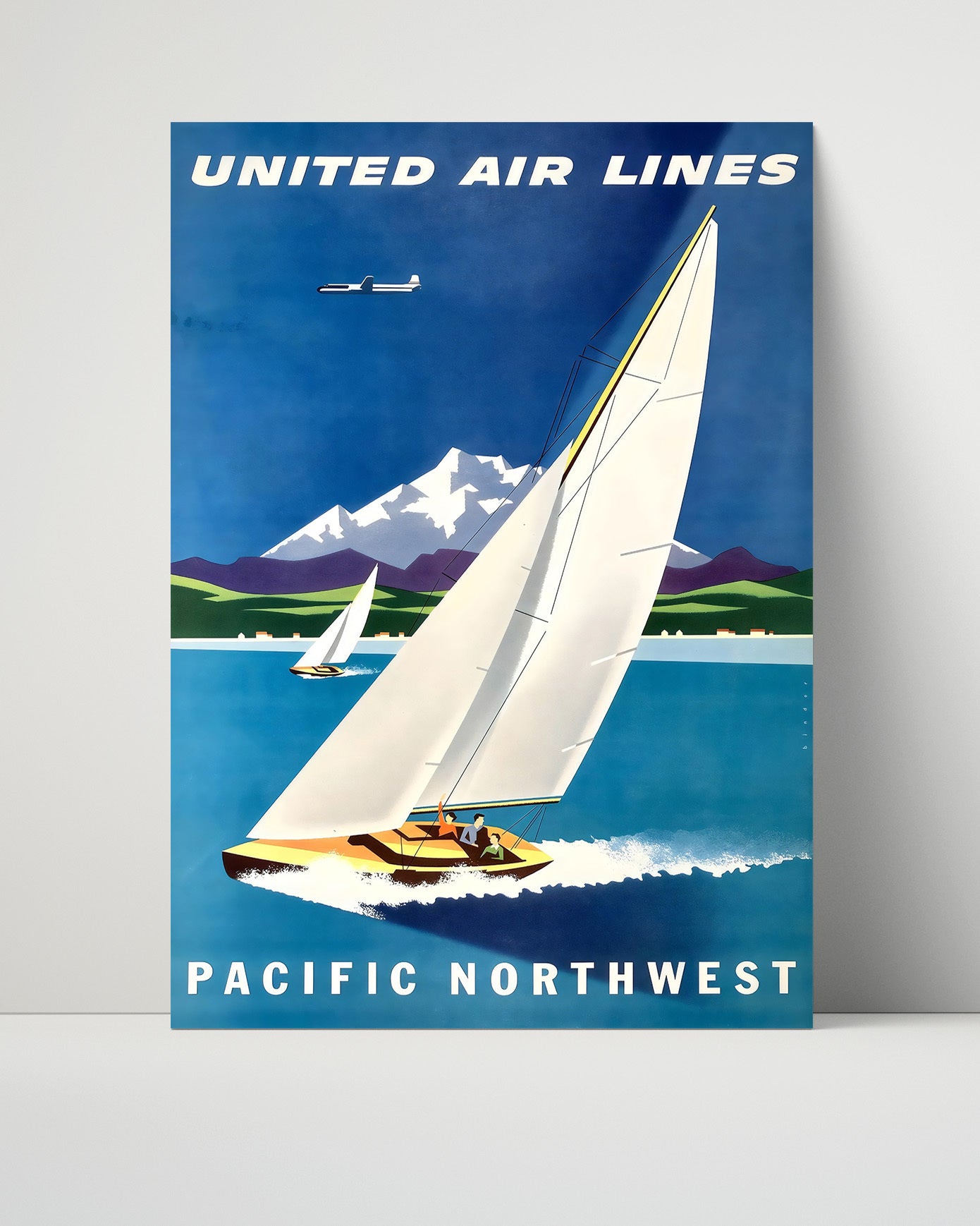 Pacific Northwest United Air Lines Vintage Travel Print 16x20 Unframed Print travel wall art print