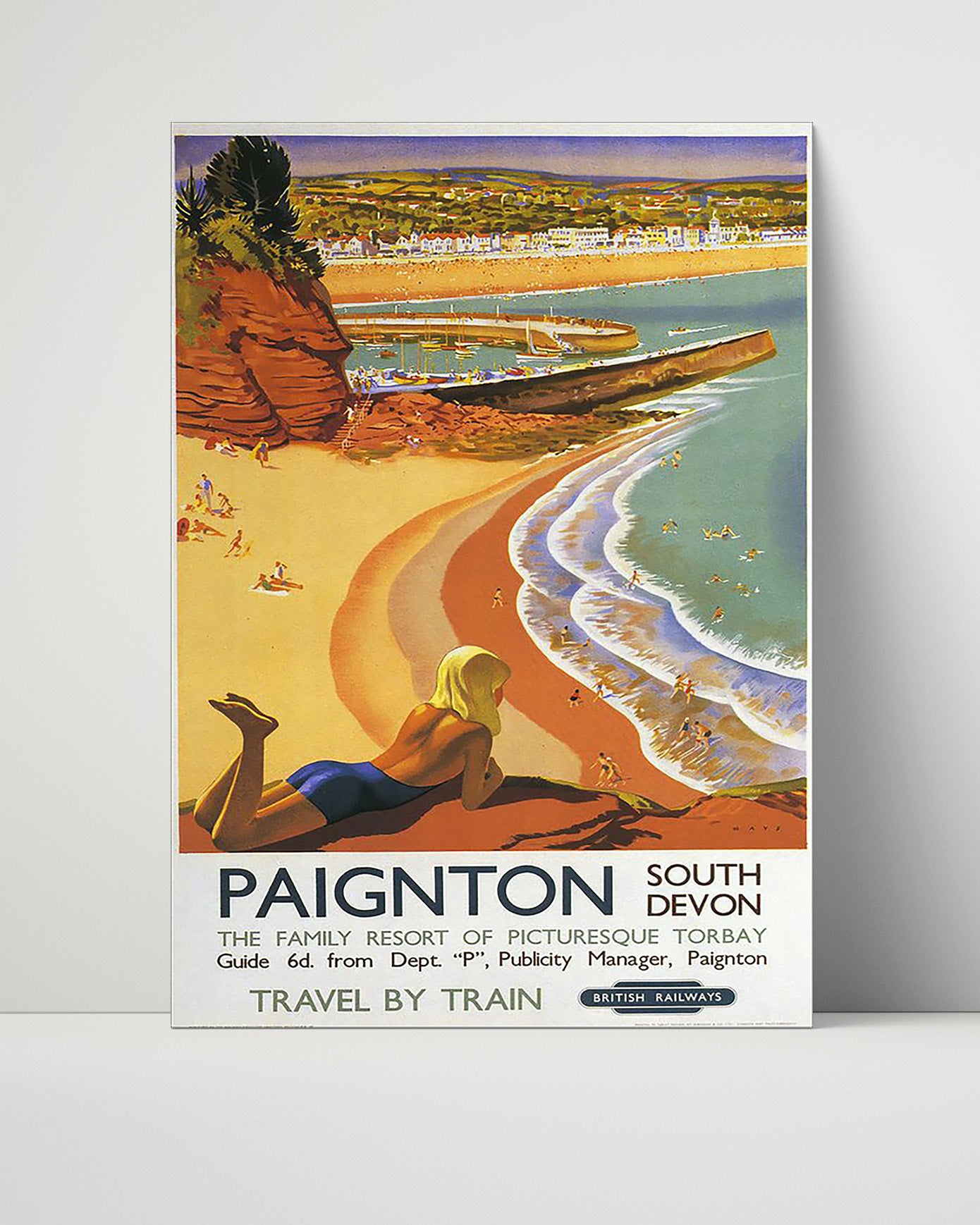 Paignton South Devon Seaside Vintage Travel Print 16x20 Unframed Print travel wall art print