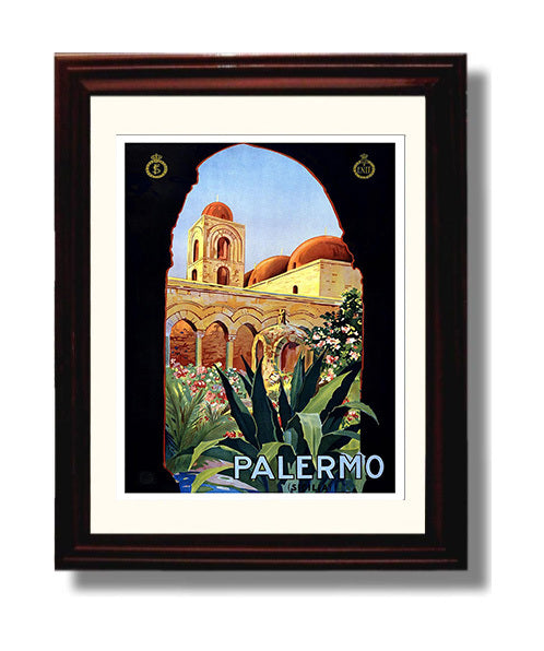 Palermo Sicily Vintage Travel Print 8x10 Beveled Frame travel wall art print