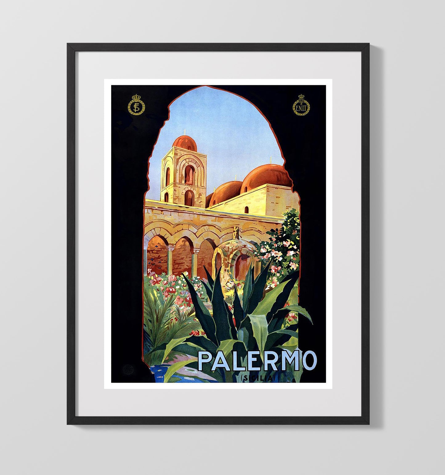 Palermo Sicily Vintage Travel Print 16x20 Gallery Frame travel wall art print