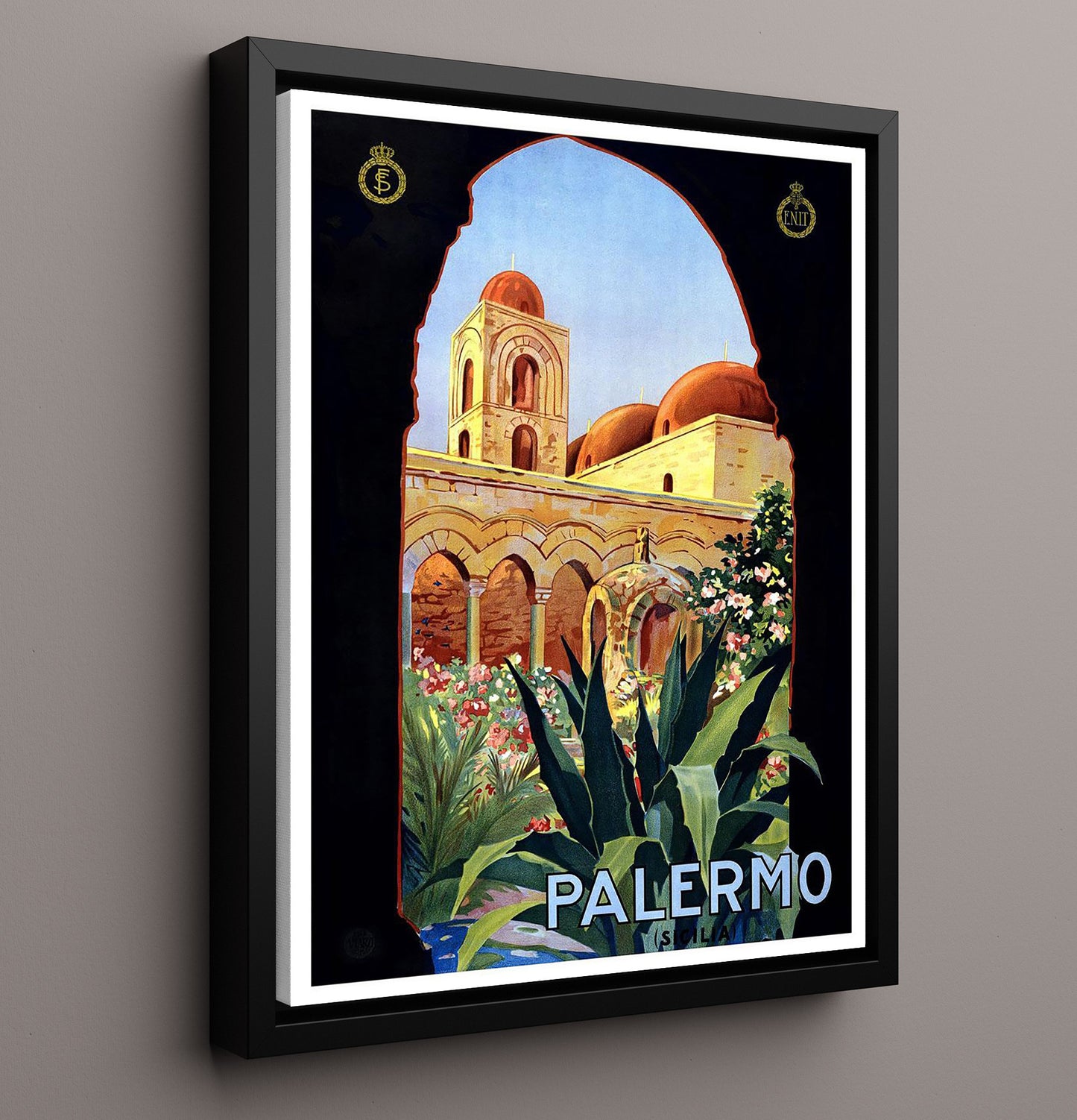 Palermo Sicily Vintage Travel Print 16x20 Framed Canvas travel wall art print