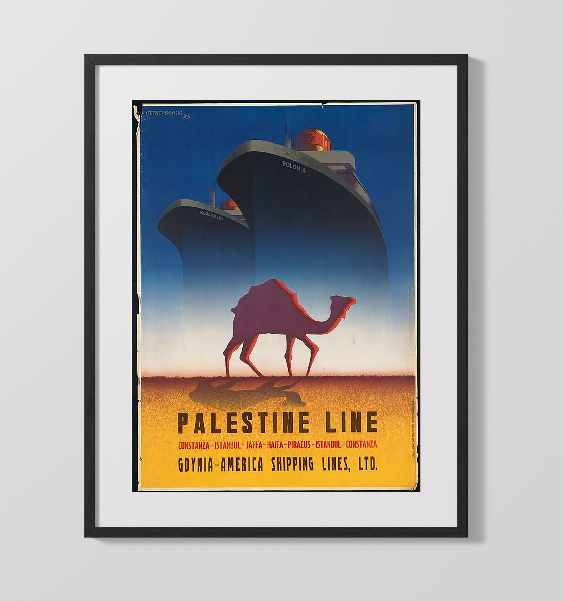 Palestine Shipping Line Vintage Travel Print 16x20 Gallery Frame travel wall art print