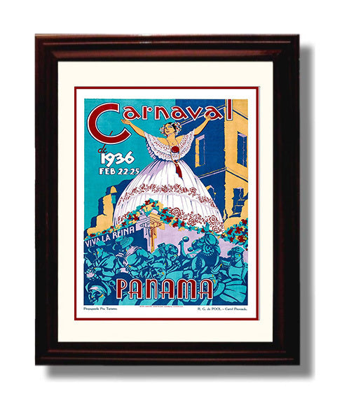 Panama Carnaval 1936 Vintage Travel Print 8x10 Beveled Frame travel wall art print