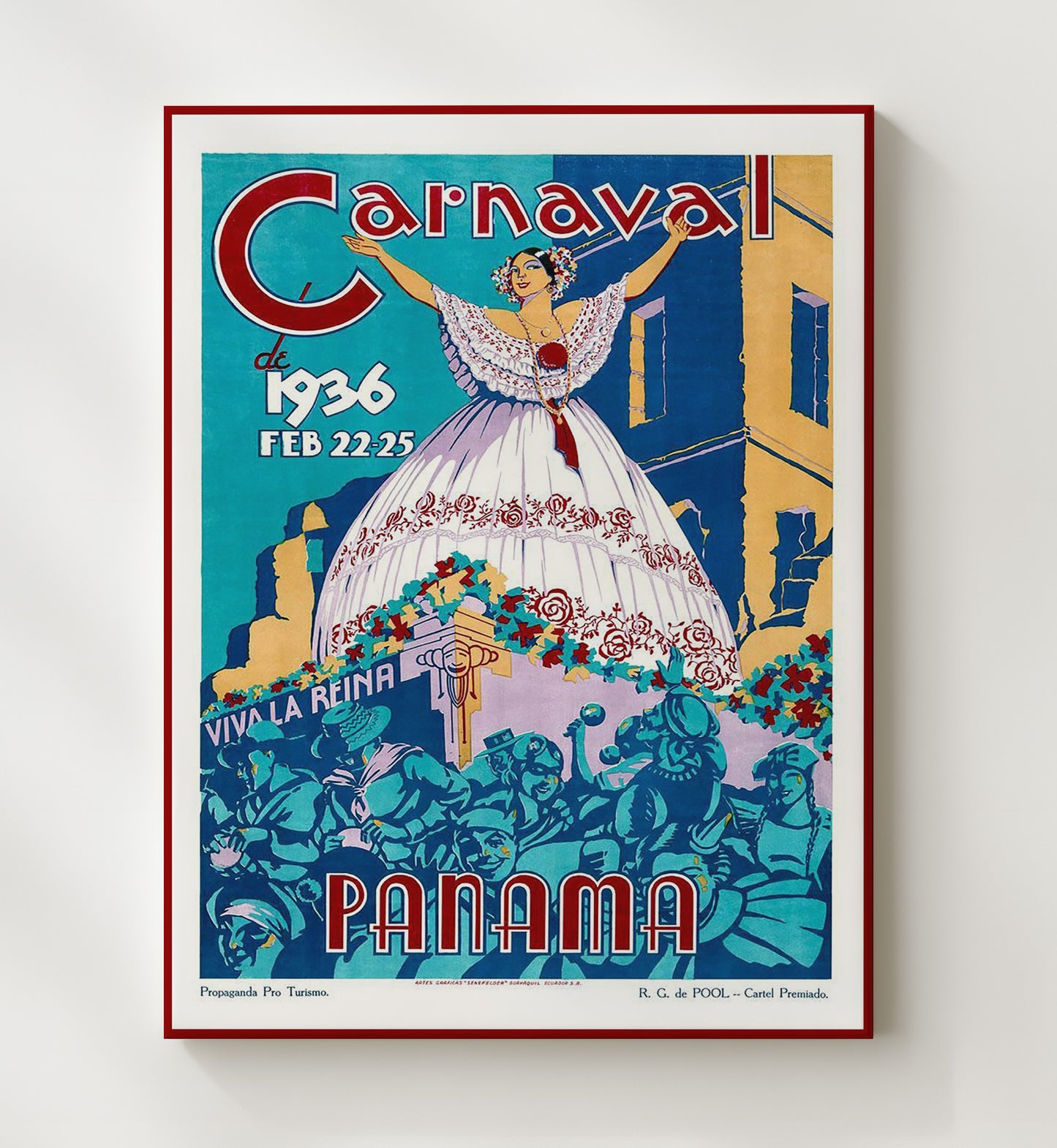 Panama Carnaval 1936 Vintage Travel Print 20x24 Canvas travel wall art print