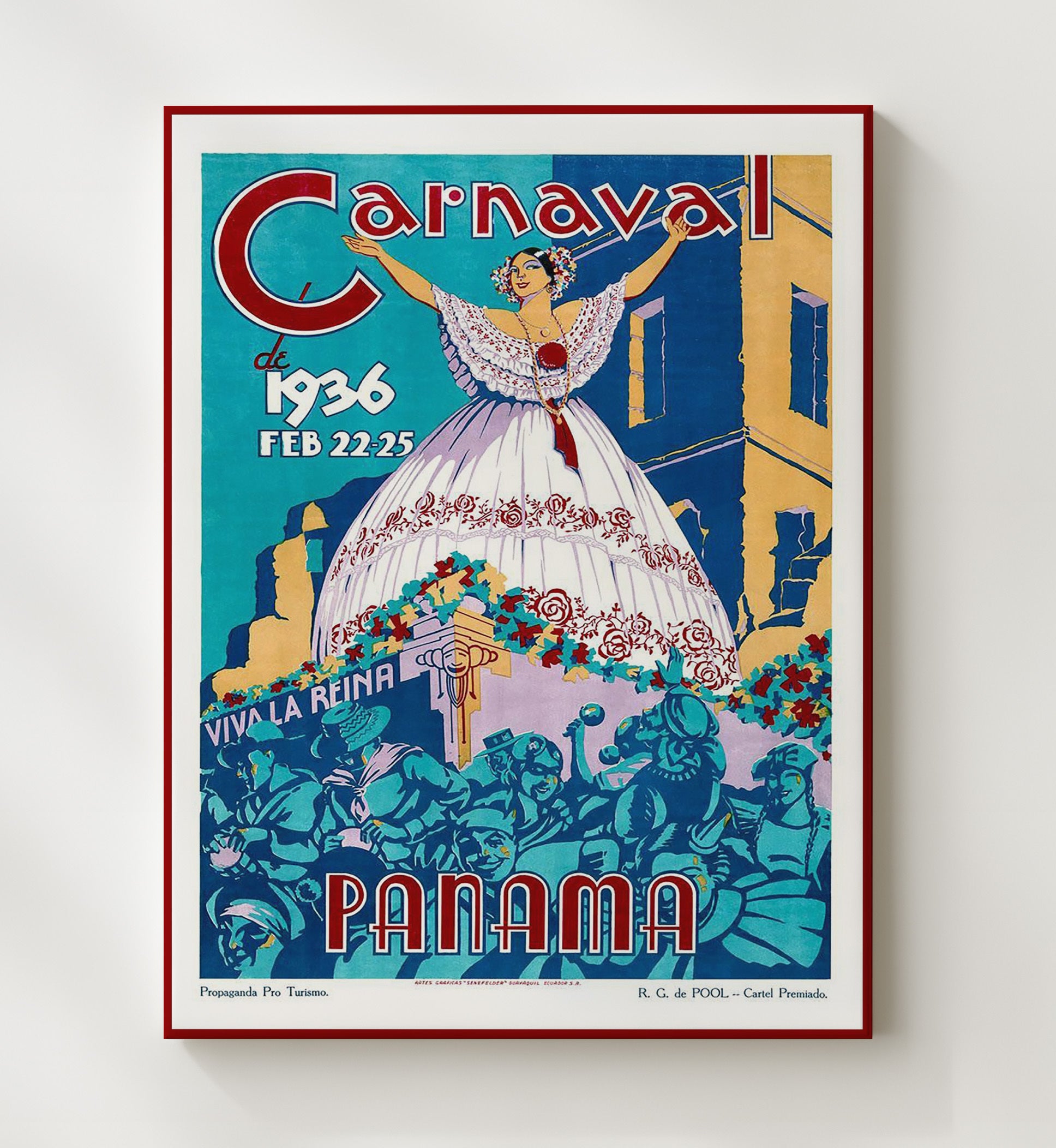 Panama Carnaval 1936 Vintage Travel Print 20x24 Canvas travel wall art print