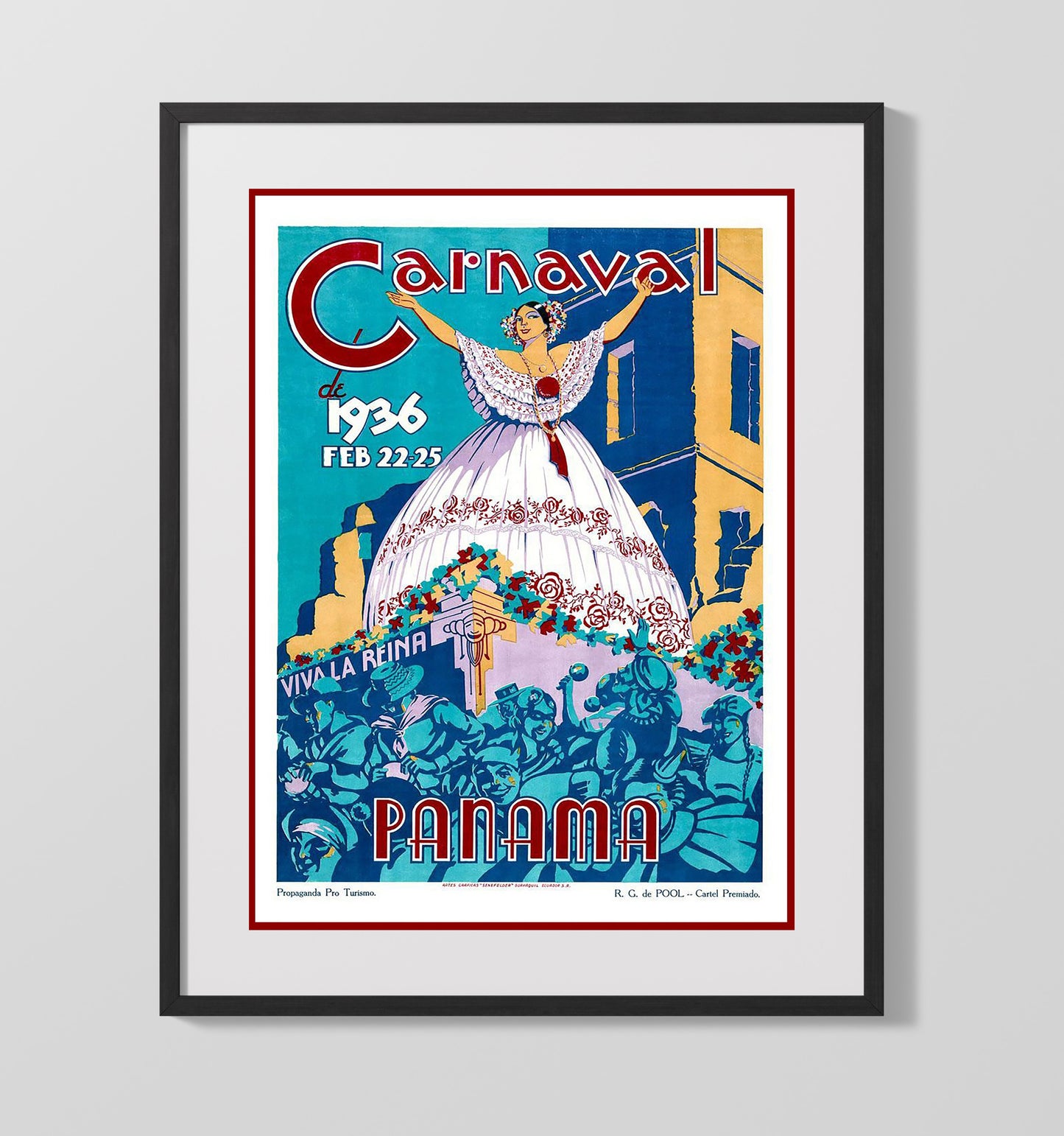 Panama Carnaval 1936 Vintage Travel Print 16x20 Gallery Frame travel wall art print