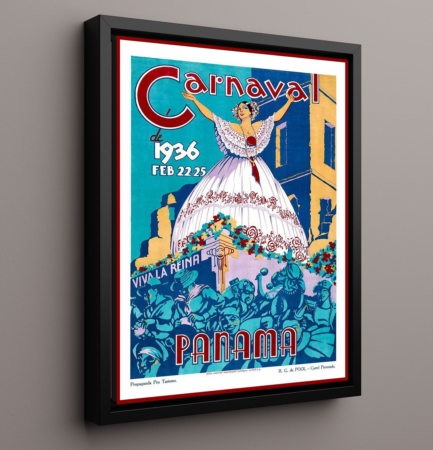 Panama Carnaval 1936 Vintage Travel Print 16x20 Framed Canvas travel wall art print
