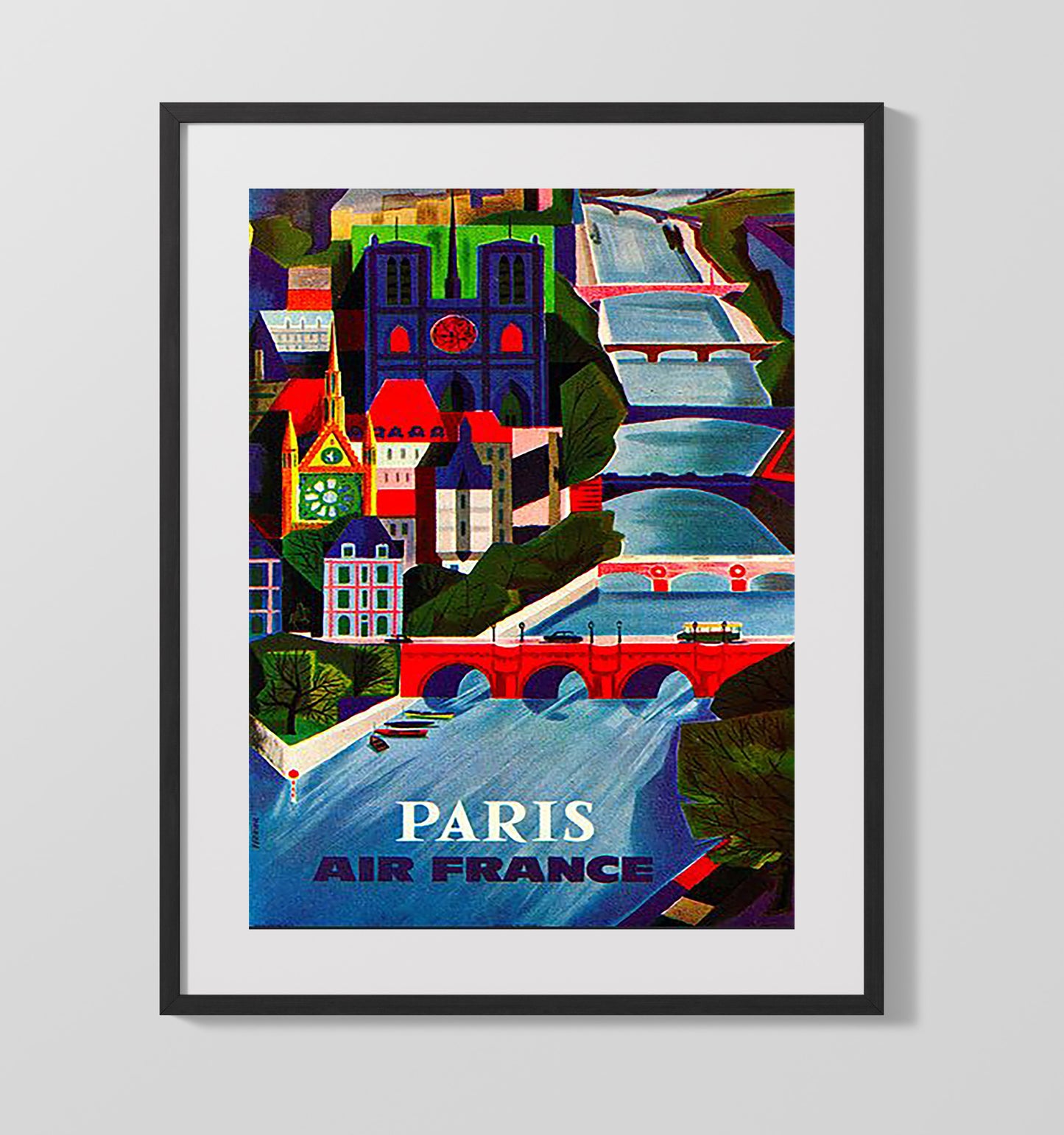 Paris Air France Vintage Travel Print 16x20 Gallery Frame travel wall art print