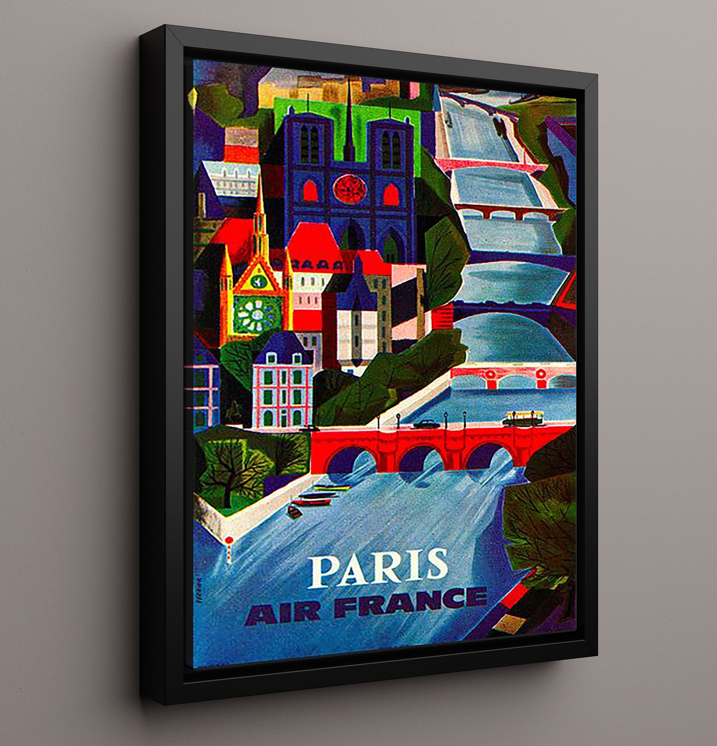 Paris Air France Vintage Travel Print 16x20 Framed Canvas travel wall art print