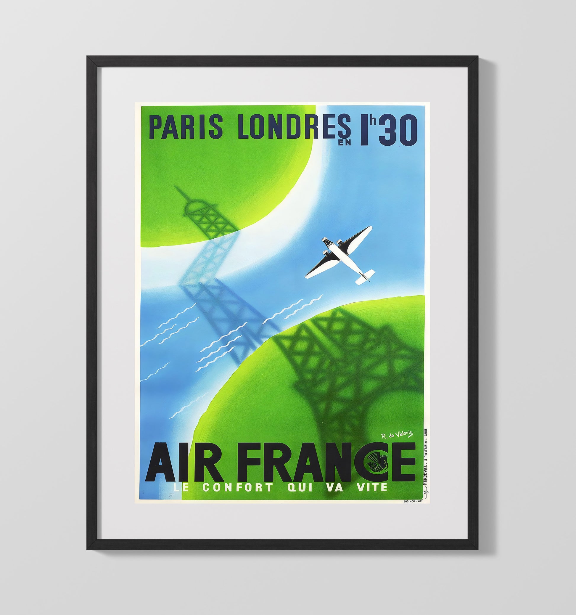 Paris Air France London Route Vintage Travel Print 16x20 Gallery Frame travel wall art print