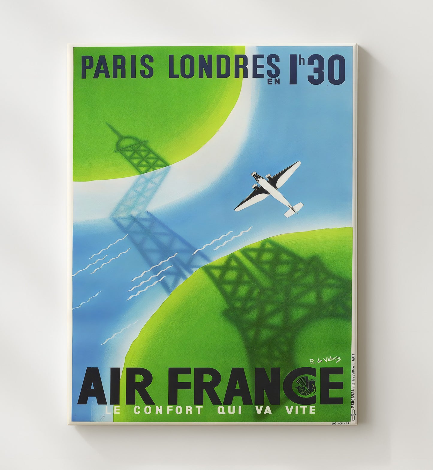 Paris Air France London Route Vintage Travel Print 20x24 Canvas travel wall art print