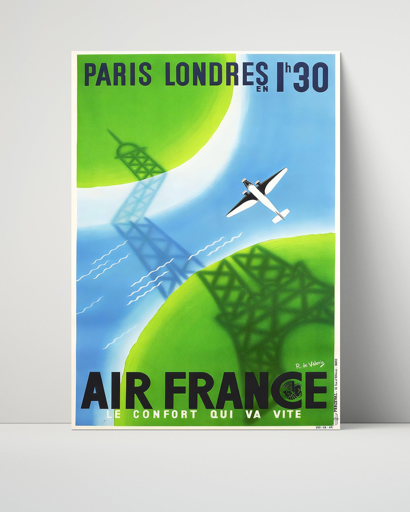 Paris Air France London Route Vintage Travel Print 16x20 Unframed Print travel wall art print