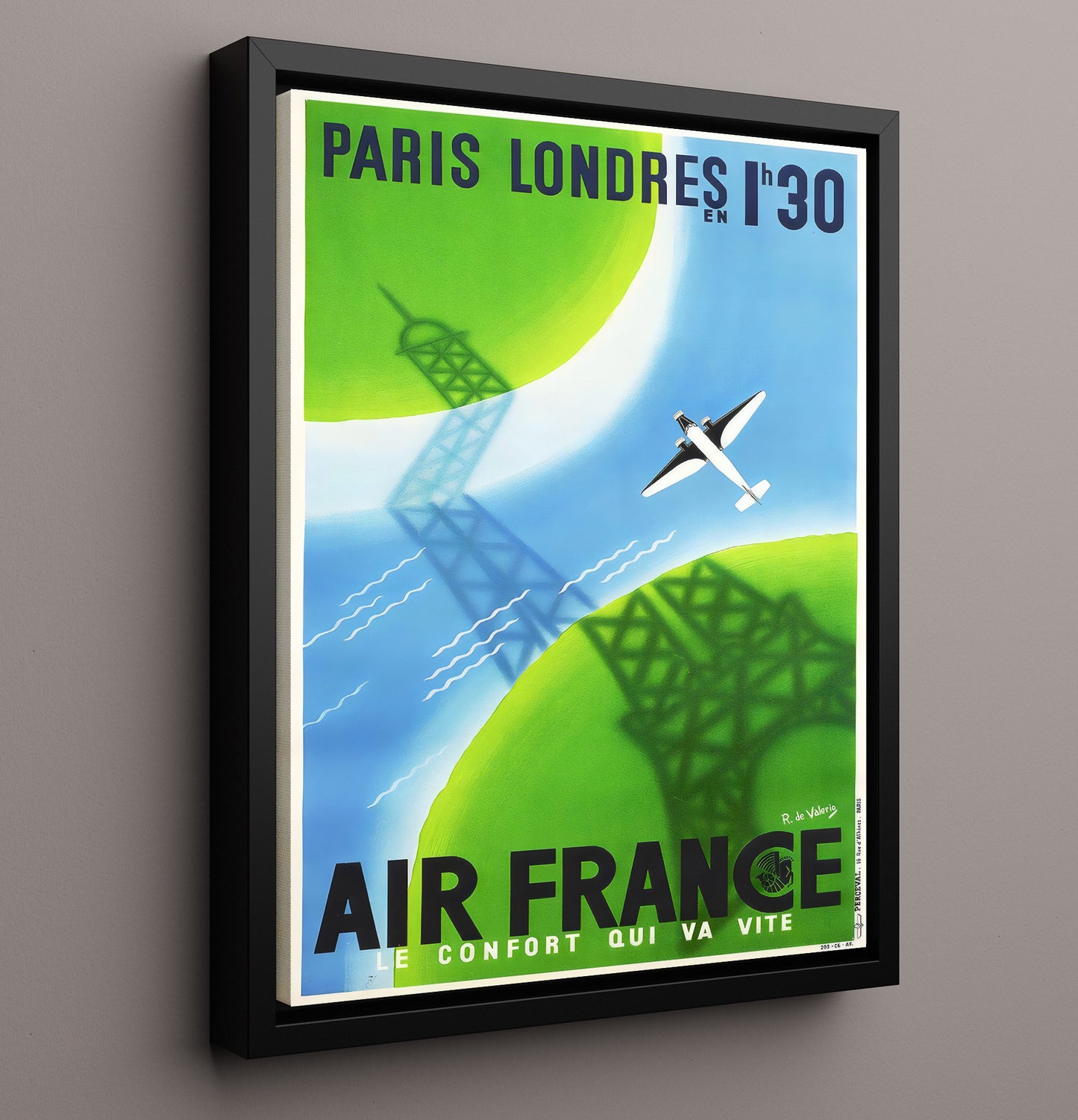Paris Air France London Route Vintage Travel Print 16x20 Framed Canvas travel wall art print