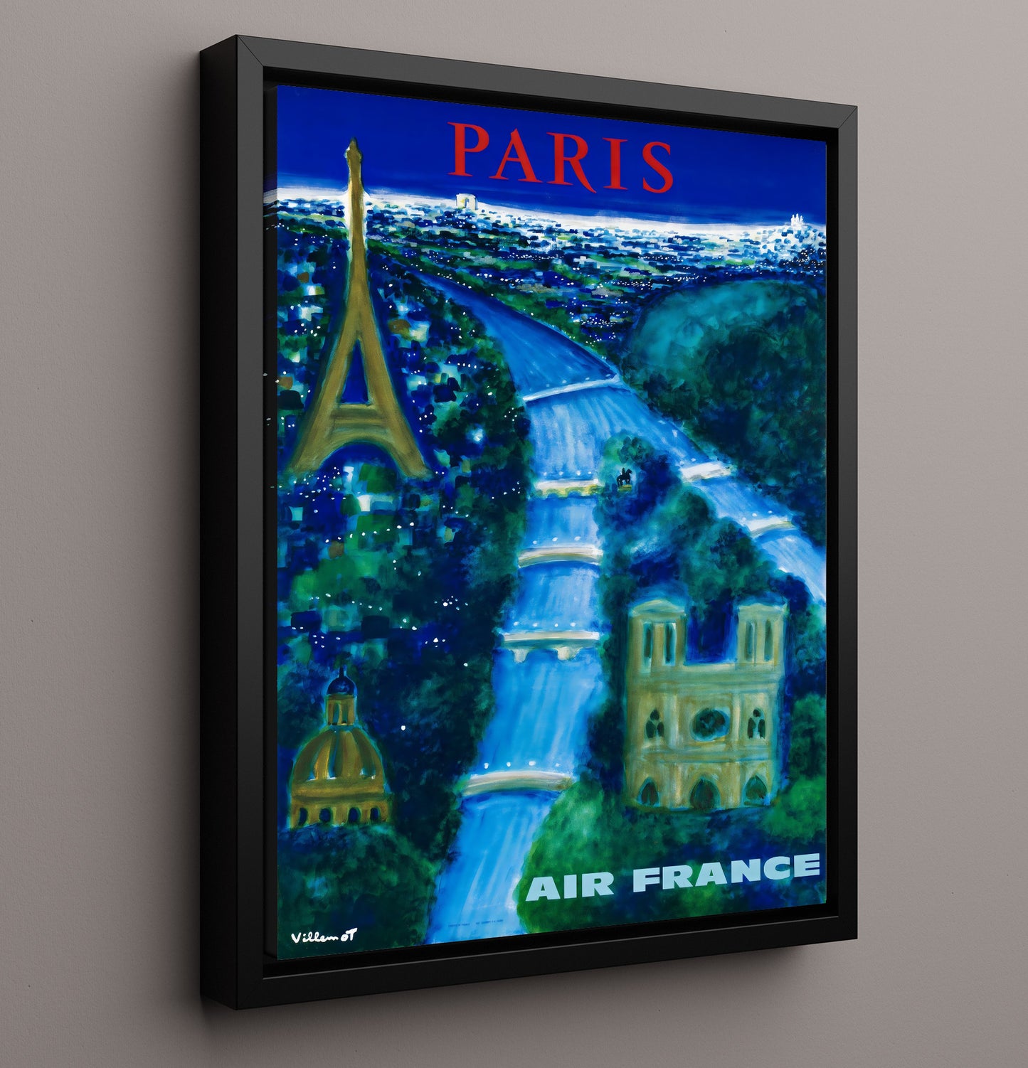 Paris Air France Night View Vintage Travel Print 16x20 Framed Canvas travel wall art print