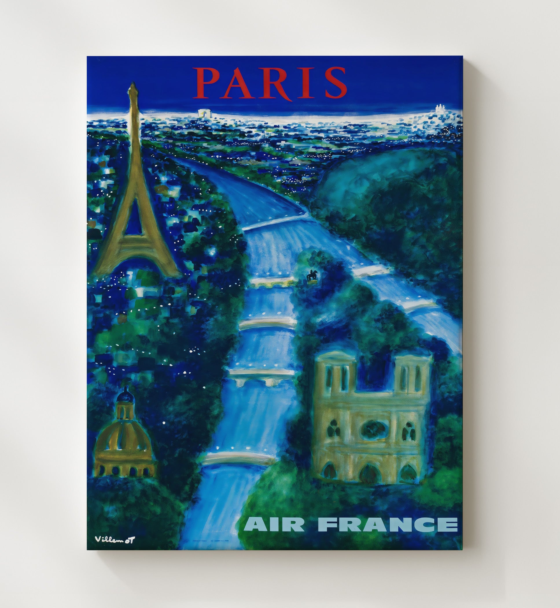 Paris Air France Night View Vintage Travel Print 20x24 Canvas travel wall art print