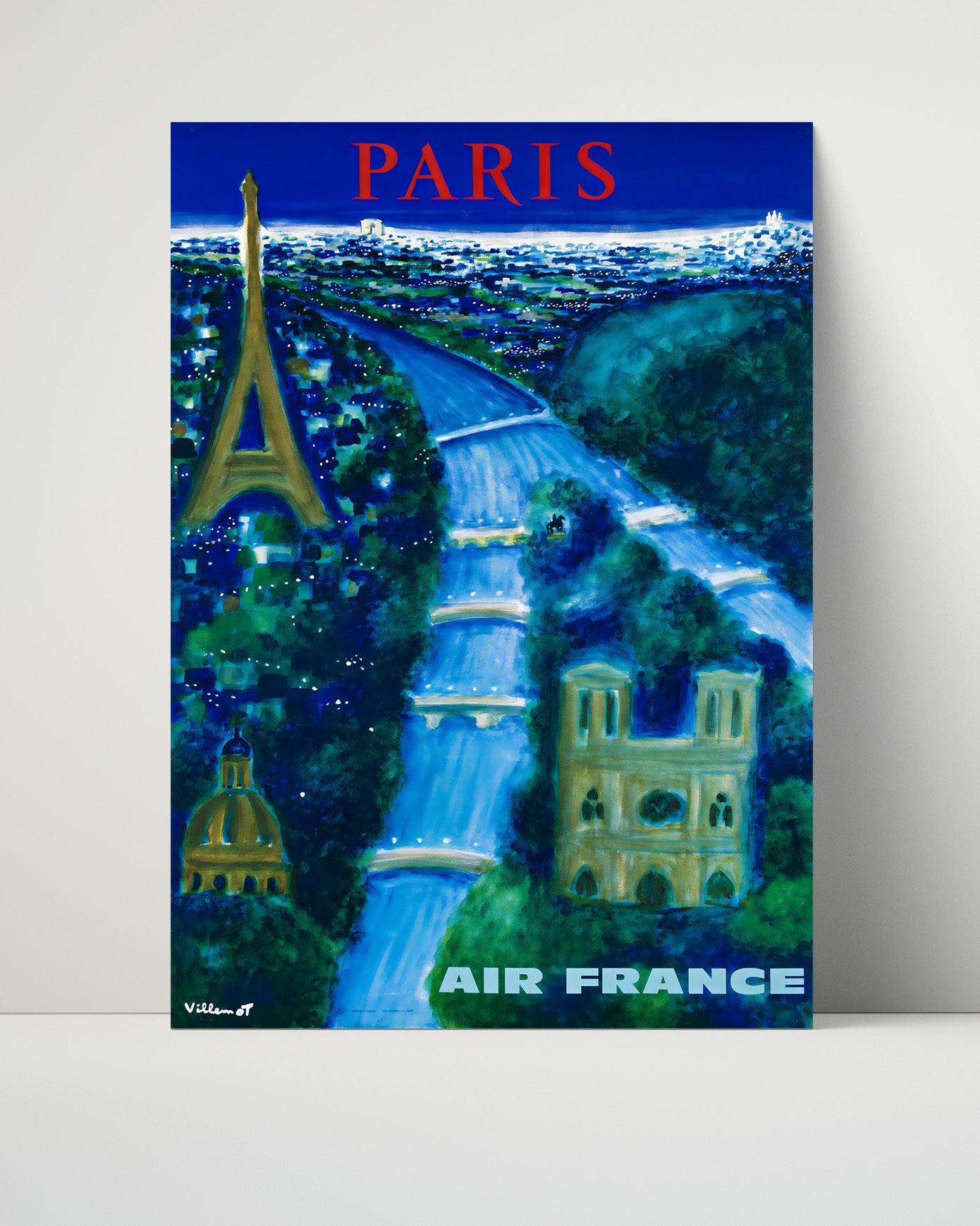 Paris Air France Night View Vintage Travel Print 16x20 Unframed Print travel wall art print