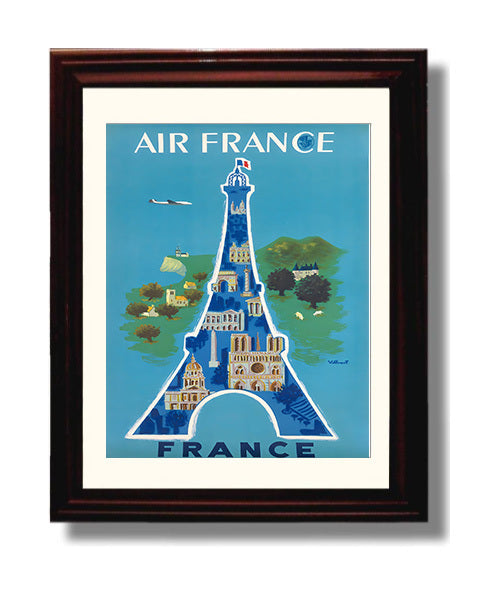 Paris Air France (2) Vintage Travel Print 8x10 Beveled Frame travel wall art print