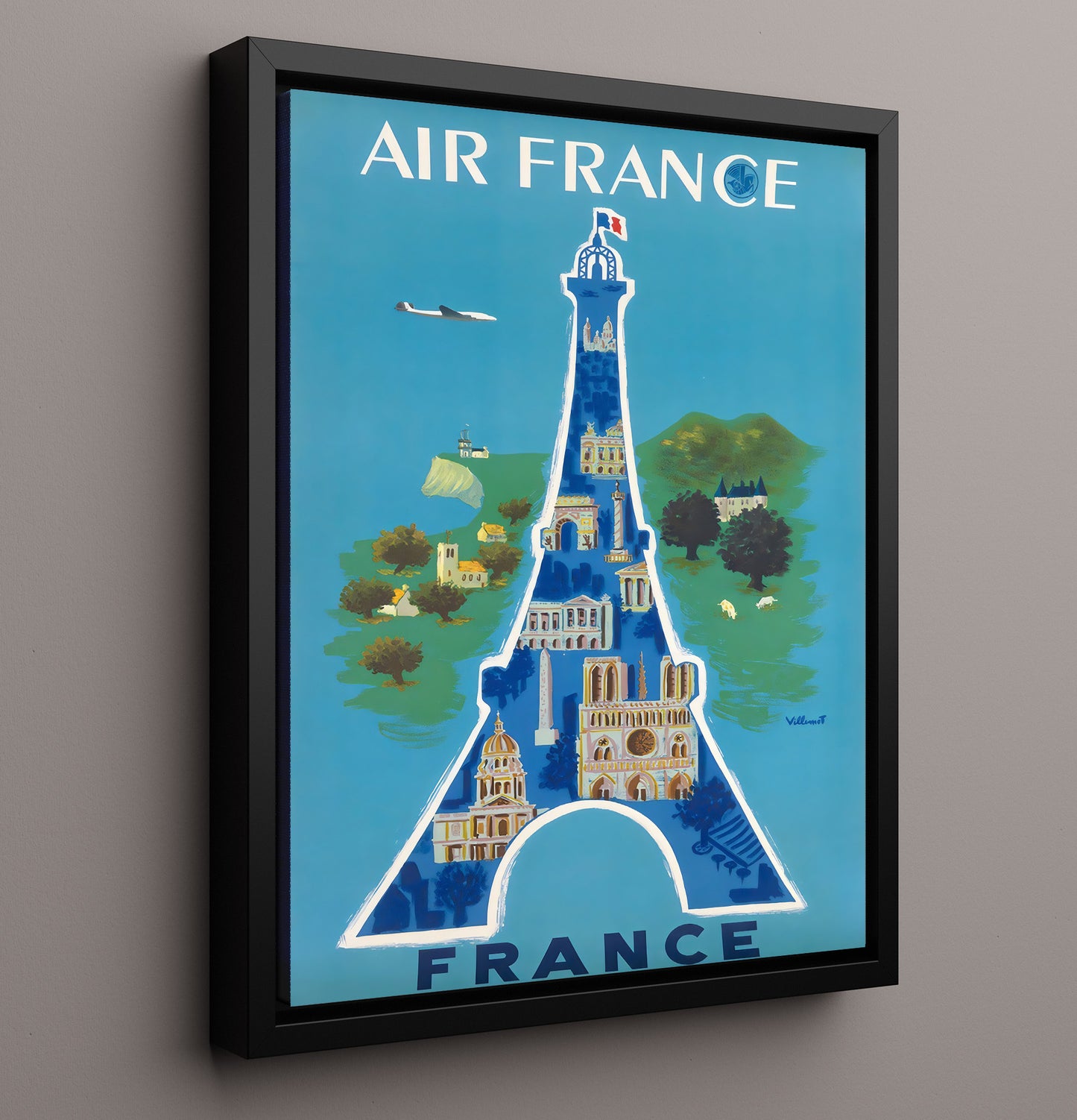Paris Air France (2) Vintage Travel Print 16x20 Framed Canvas travel wall art print