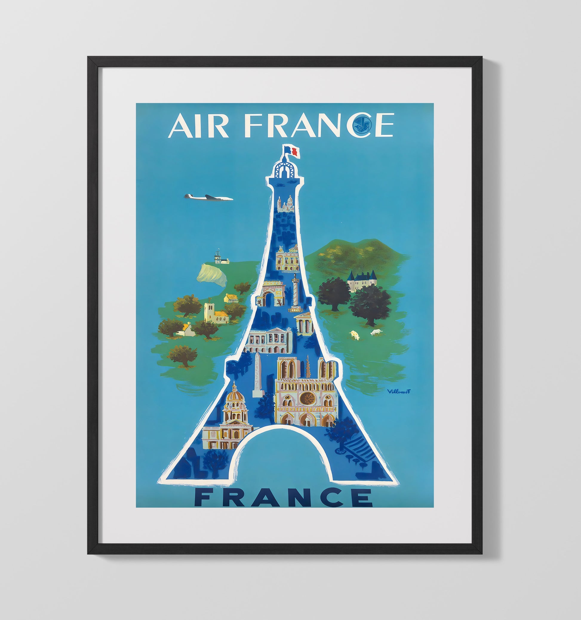 Paris Air France (2) Vintage Travel Print 16x20 Gallery Frame travel wall art print