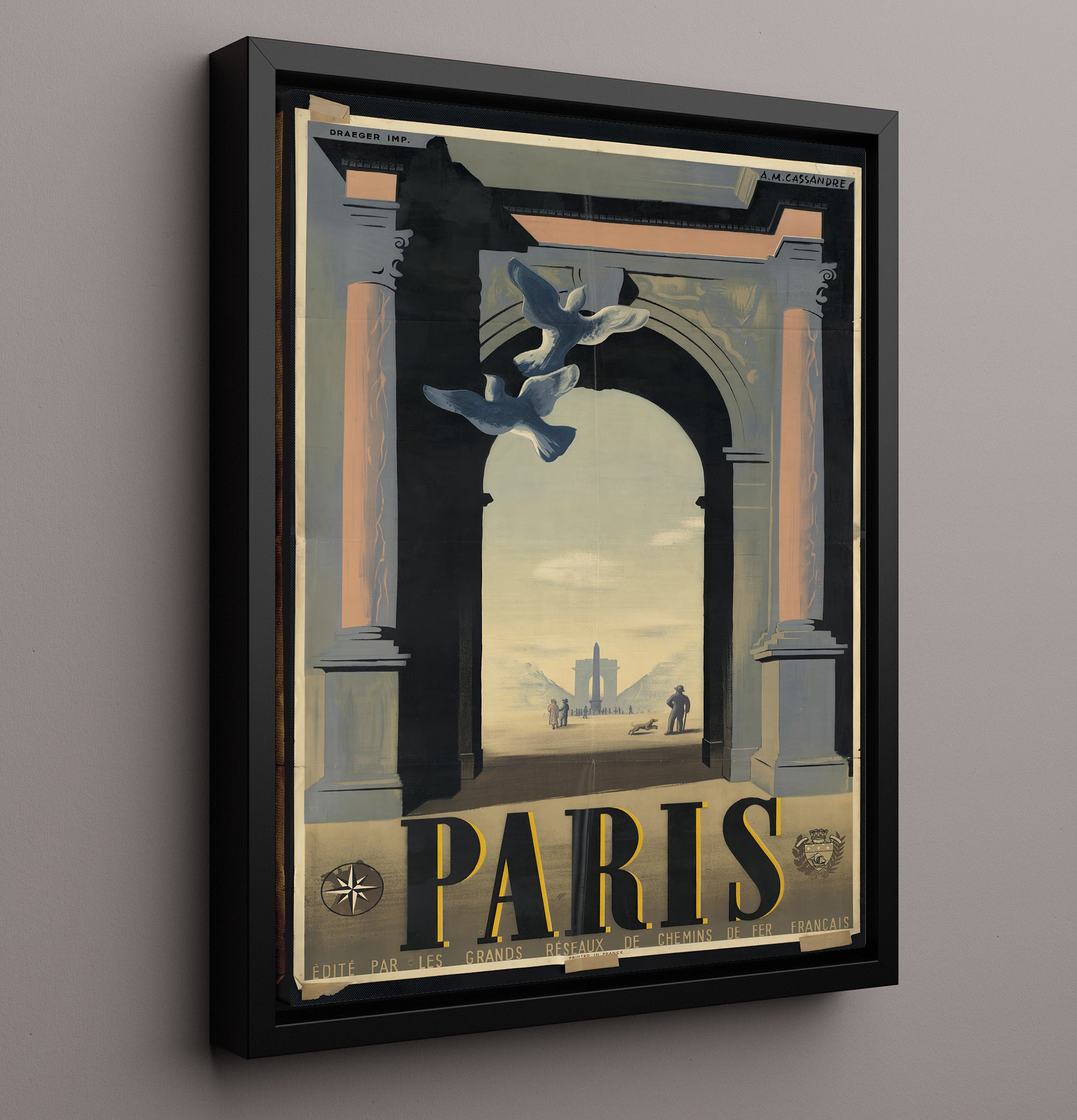 Paris Arc de Triomphe Vintage Travel Print 16x20 Framed Canvas travel wall art print