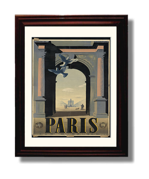 Paris Arc de Triomphe Vintage Travel Print 8x10 Beveled Frame travel wall art print