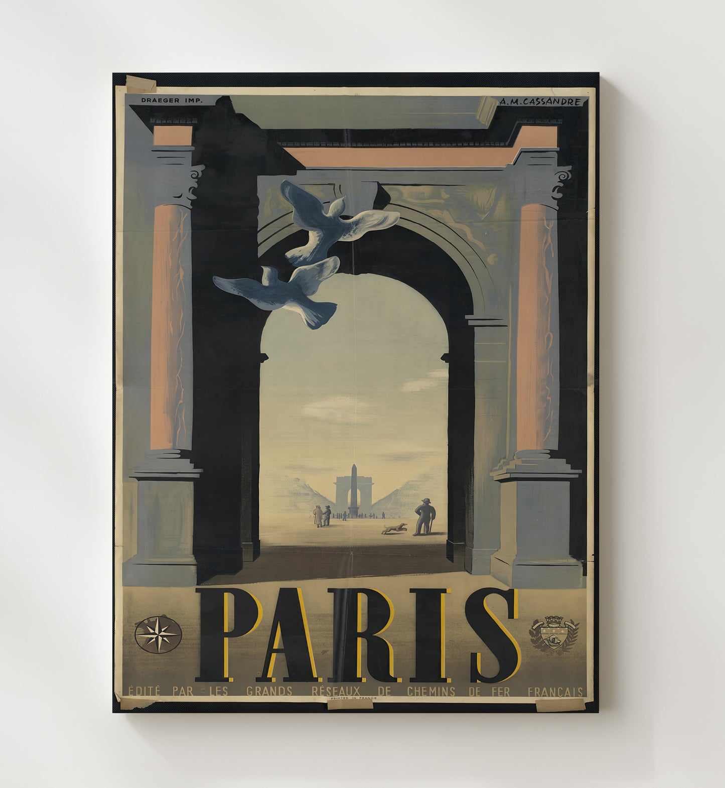 Paris Arc de Triomphe Vintage Travel Print 20x24 Canvas travel wall art print