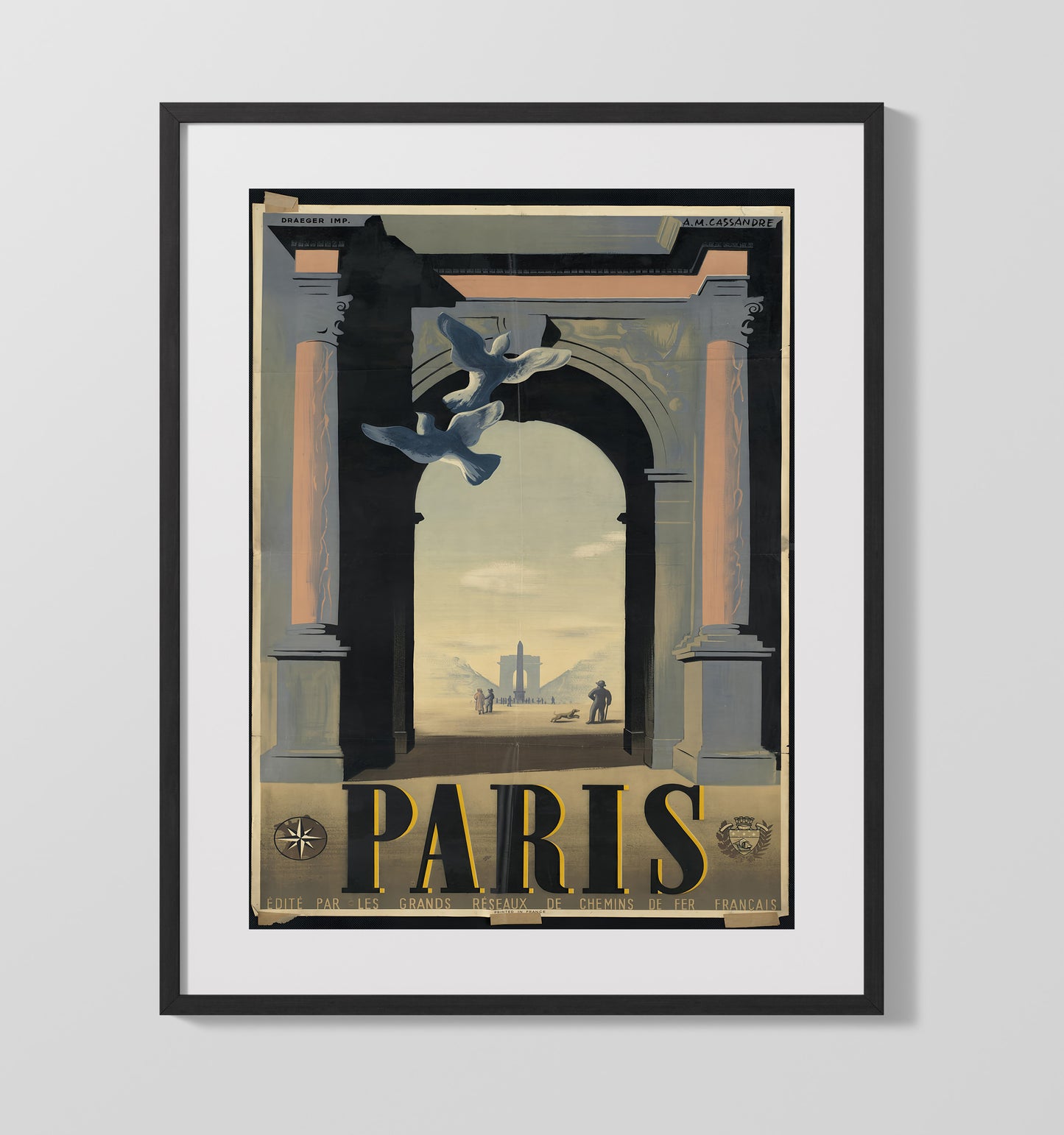 Paris Arc de Triomphe Vintage Travel Print 16x20 Gallery Frame travel wall art print