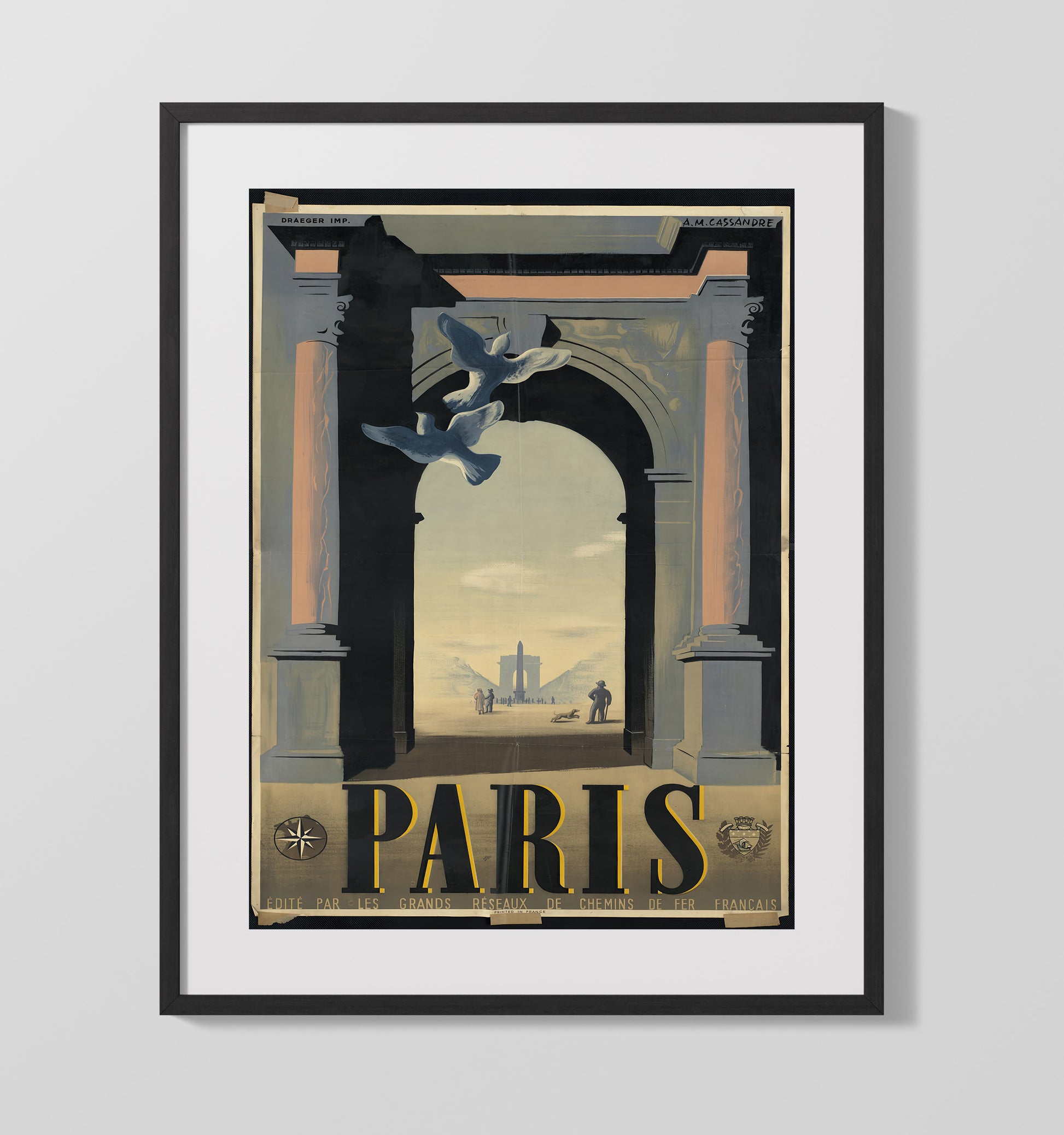 Paris Arc de Triomphe Vintage Travel Print 16x20 Gallery Frame travel wall art print