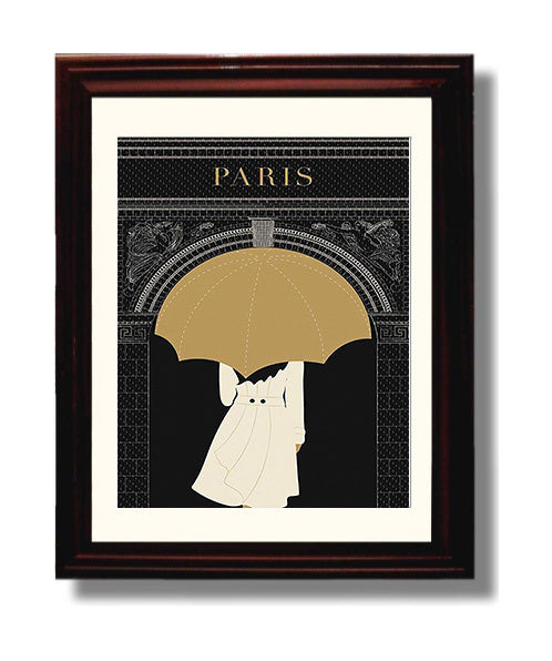 Paris Arc de Triomphe Umbrella Vintage Travel Print 8x10 Beveled Frame travel wall art print