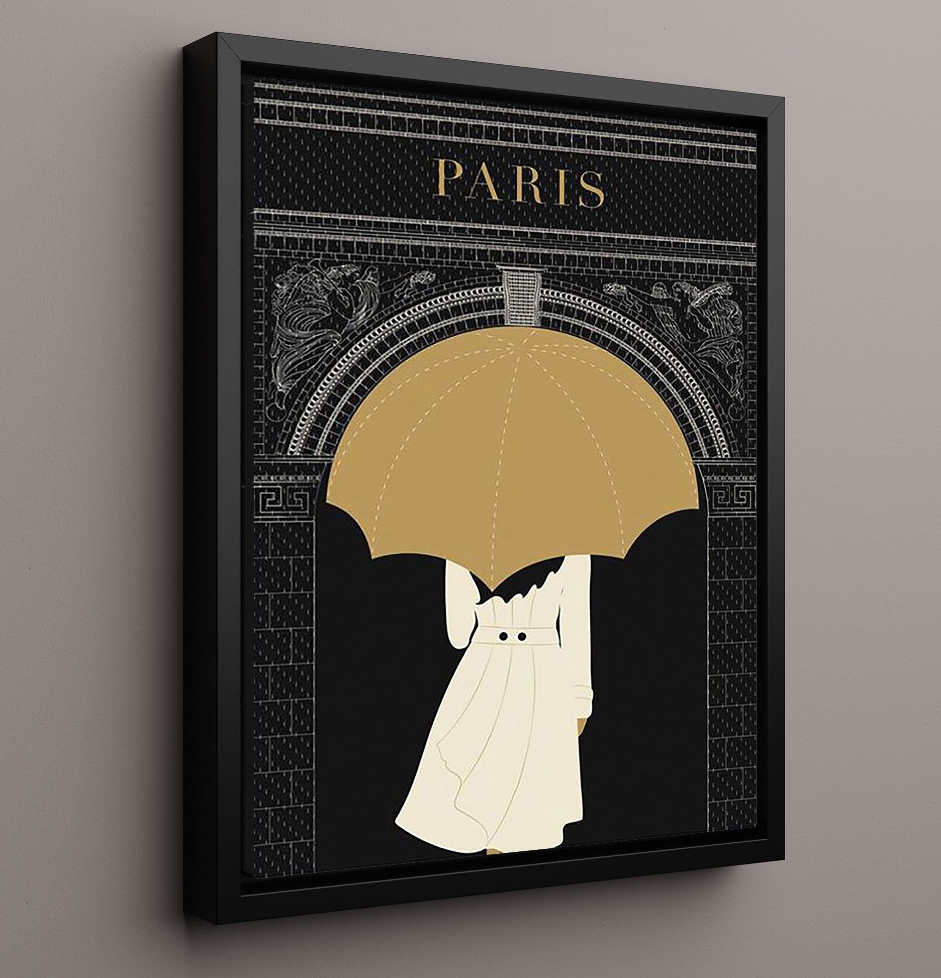 Paris Arc de Triomphe Umbrella Vintage Travel Print 16x20 Framed Canvas travel wall art print