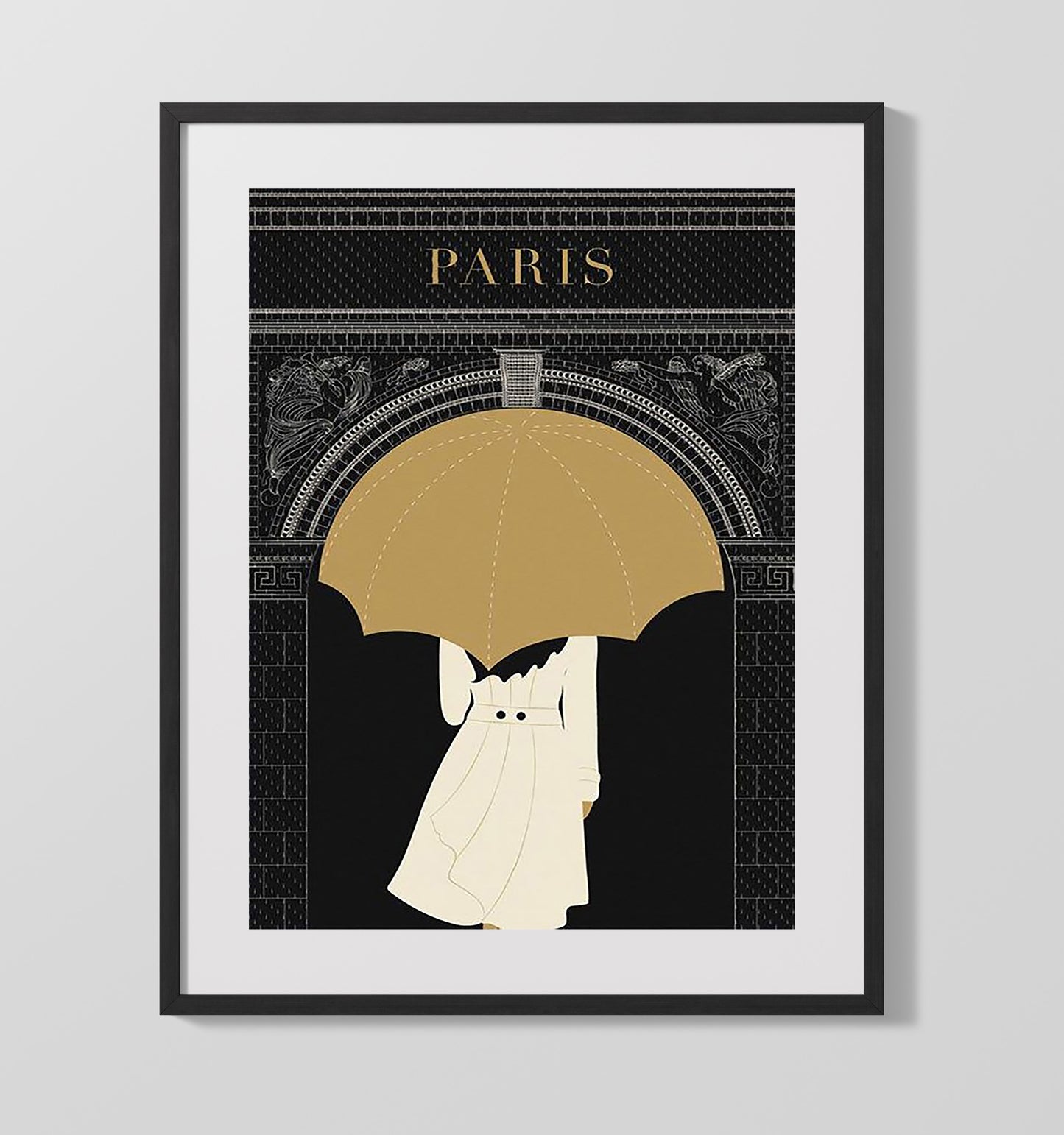 Paris Arc de Triomphe Umbrella Vintage Travel Print 16x20 Gallery Frame travel wall art print