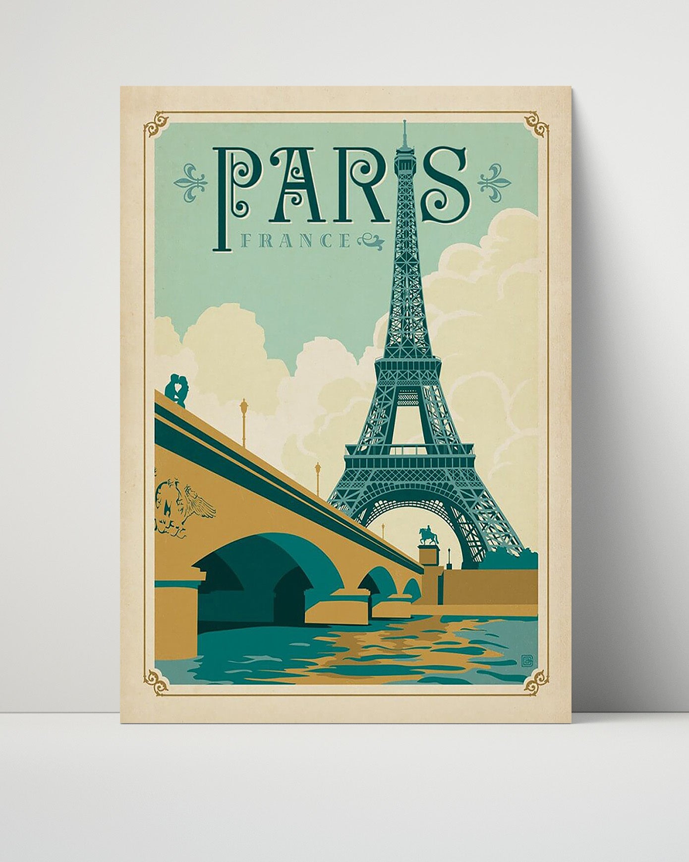 Paris Bridge View Vintage Travel Print 16x20 Unframed Print travel wall art print