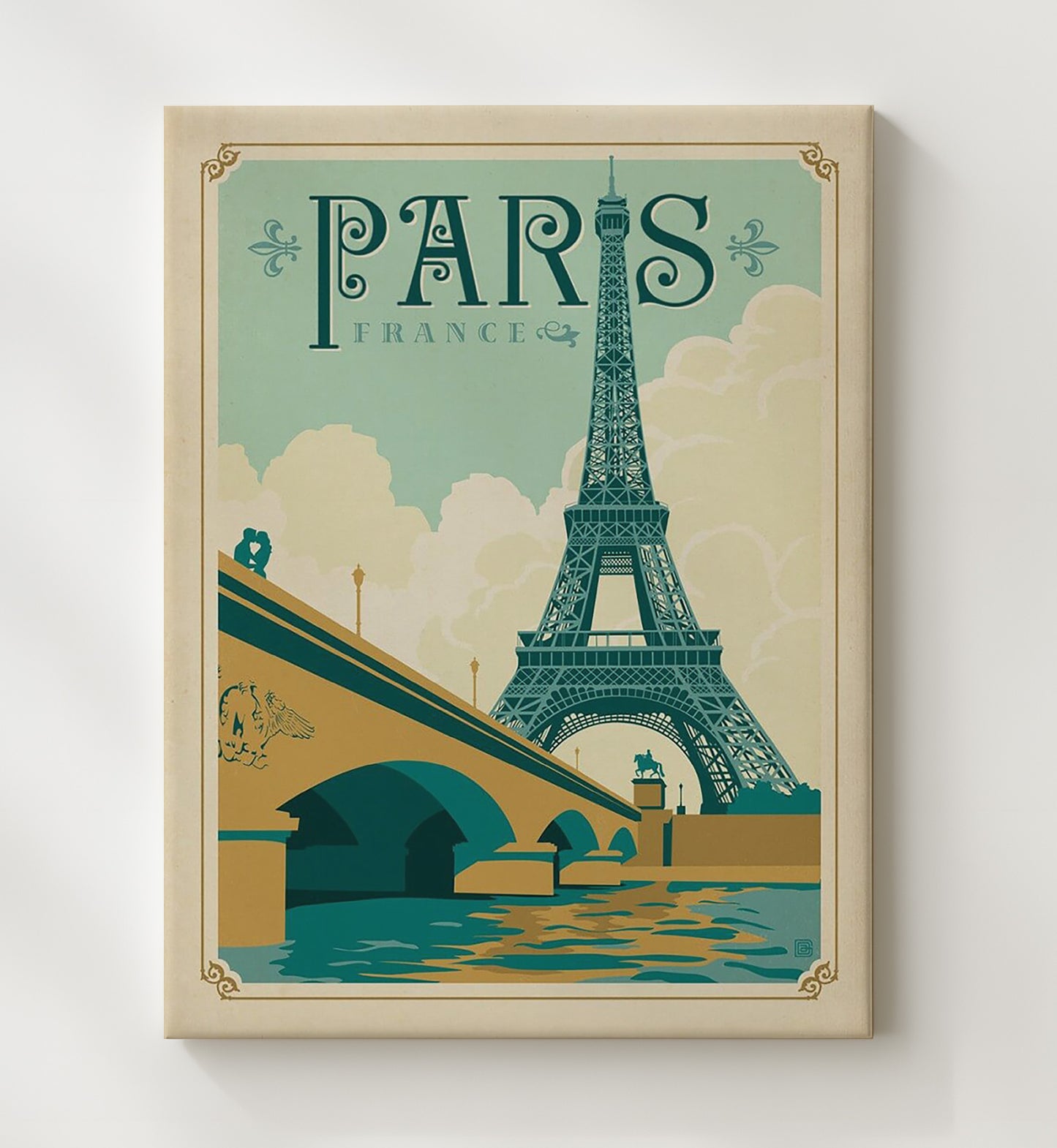 Paris Bridge View Vintage Travel Print 20x24 Canvas travel wall art print