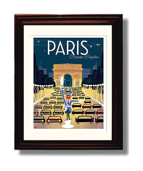 Paris Champs Elysees Vintage Travel Print 8x10 Beveled Frame travel wall art print