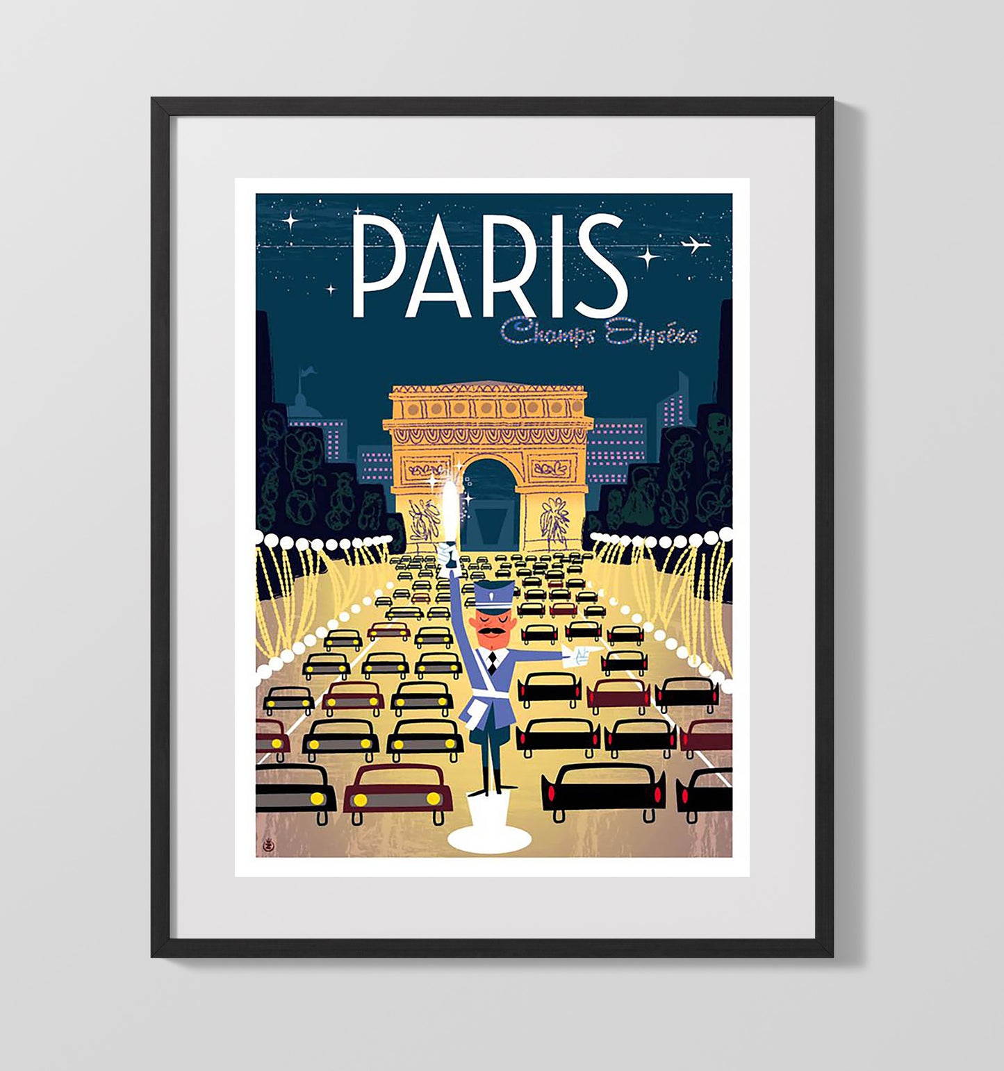 Paris Champs Elysees Vintage Travel Print 16x20 Gallery Frame travel wall art print