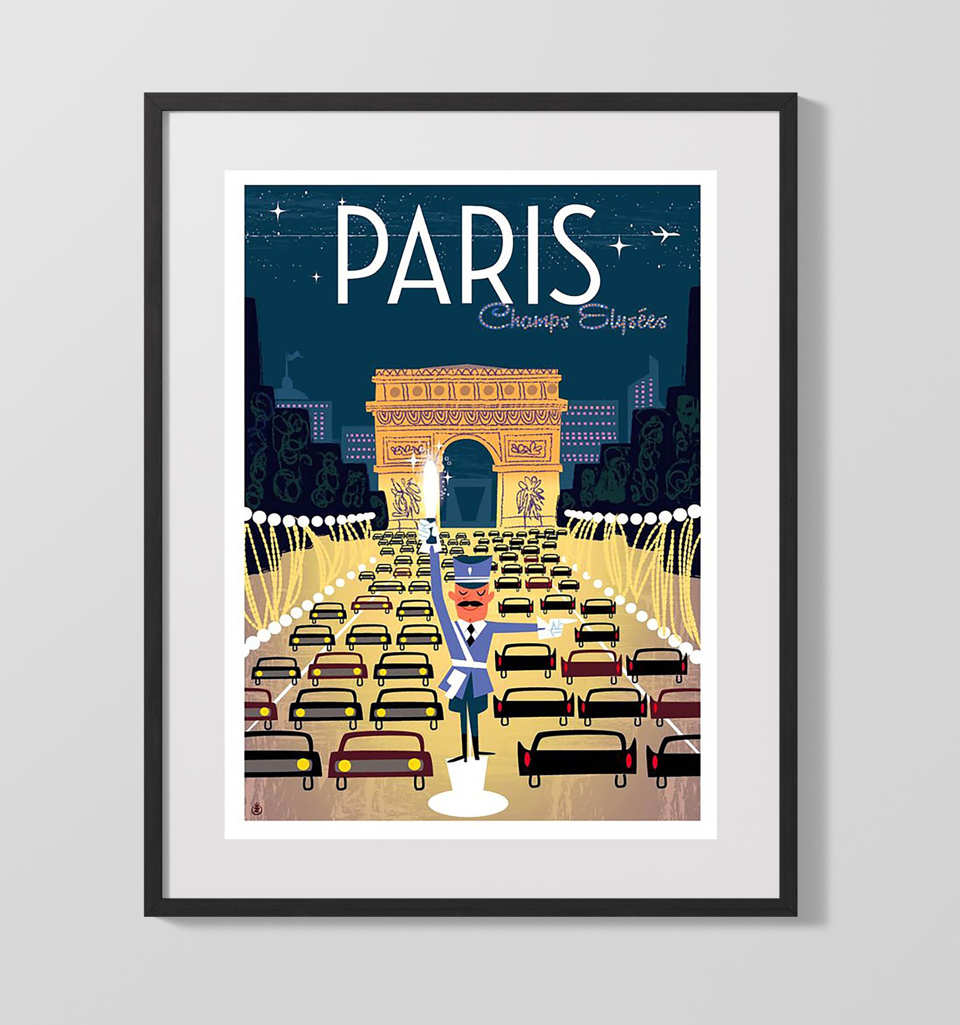Paris Champs Elysees Vintage Travel Print 16x20 Gallery Frame travel wall art print