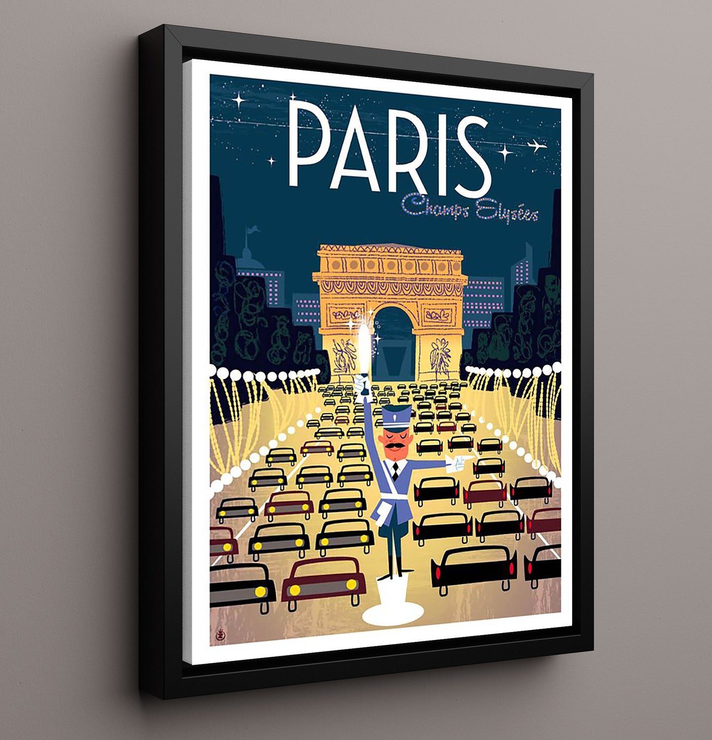 Paris Champs Elysees Vintage Travel Print 16x20 Framed Canvas travel wall art print