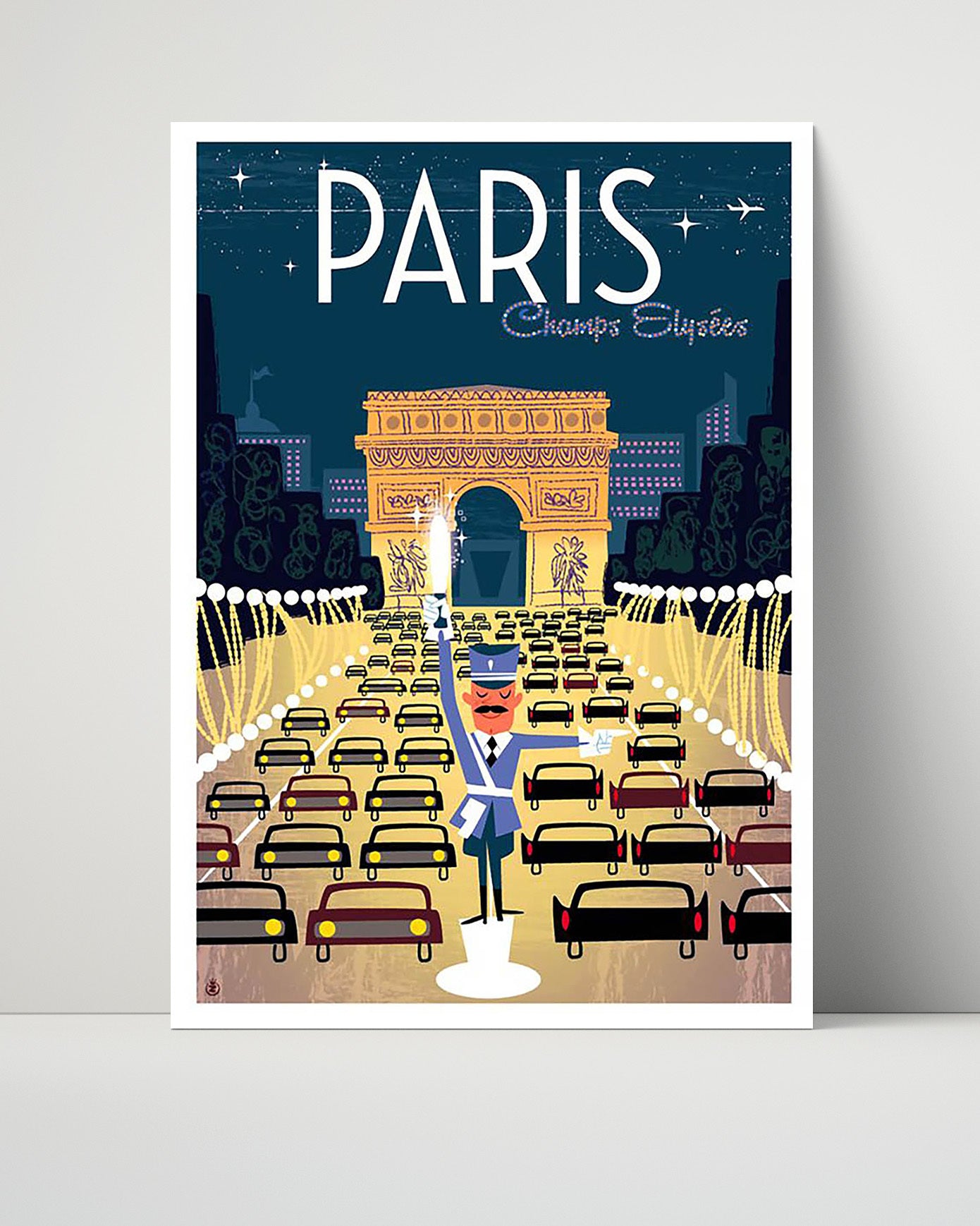 Paris Champs Elysees Vintage Travel Print 16x20 Unframed Print travel wall art print