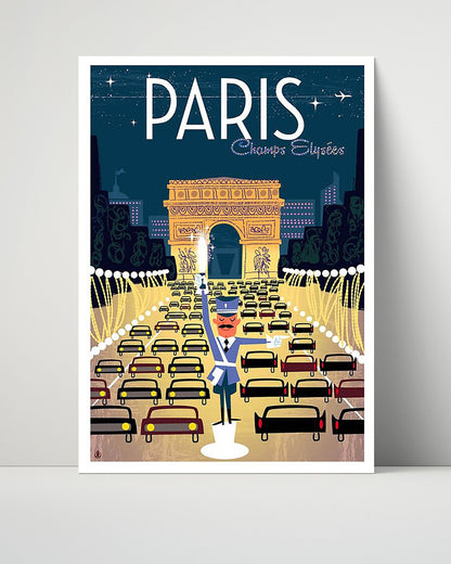 Classic Travel Unframed Poster -  Paris - Arc de Triomphe Umbrella