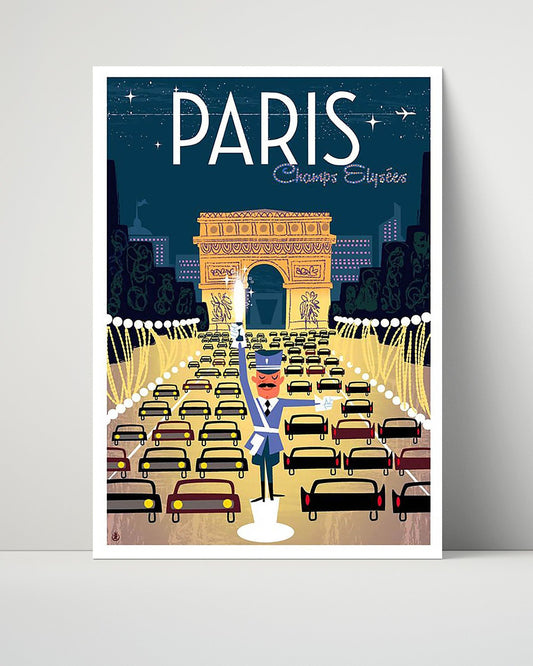 Classic Travel Unframed Poster -  Paris - Arc de Triomphe Umbrella