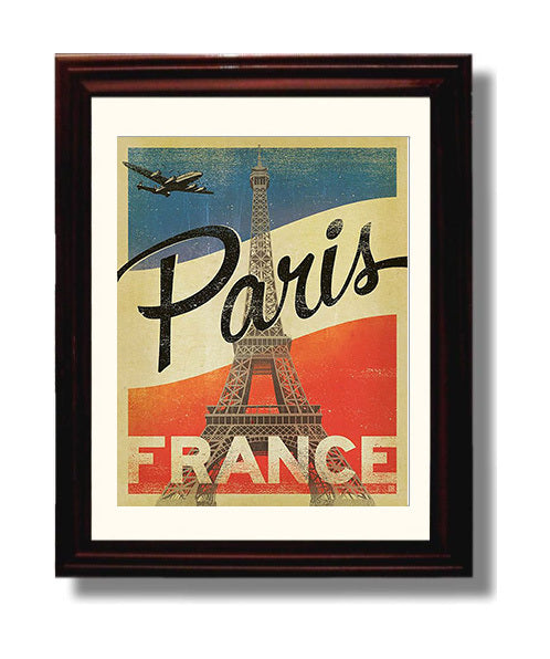 Paris Eiffel Tower Vintage Travel Print 8x10 Beveled Frame travel wall art print