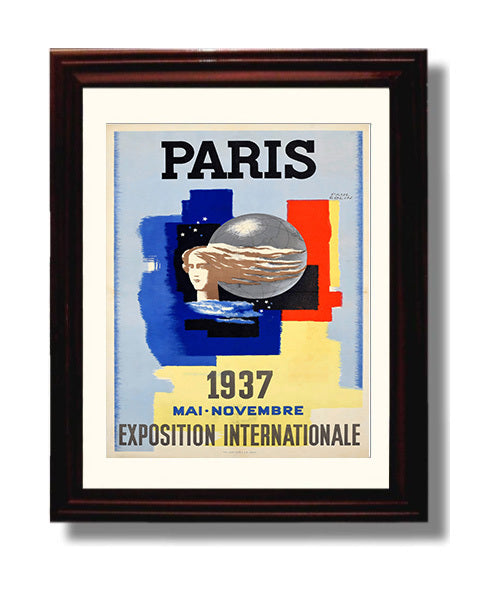 Paris Exposition 1937 Vintage Travel Print 8x10 Beveled Frame travel wall art print
