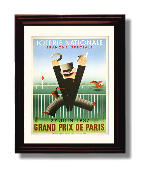 Paris Grand Prix de Paris 1937 Vintage Travel Print 8x10 Beveled Frame travel wall art print