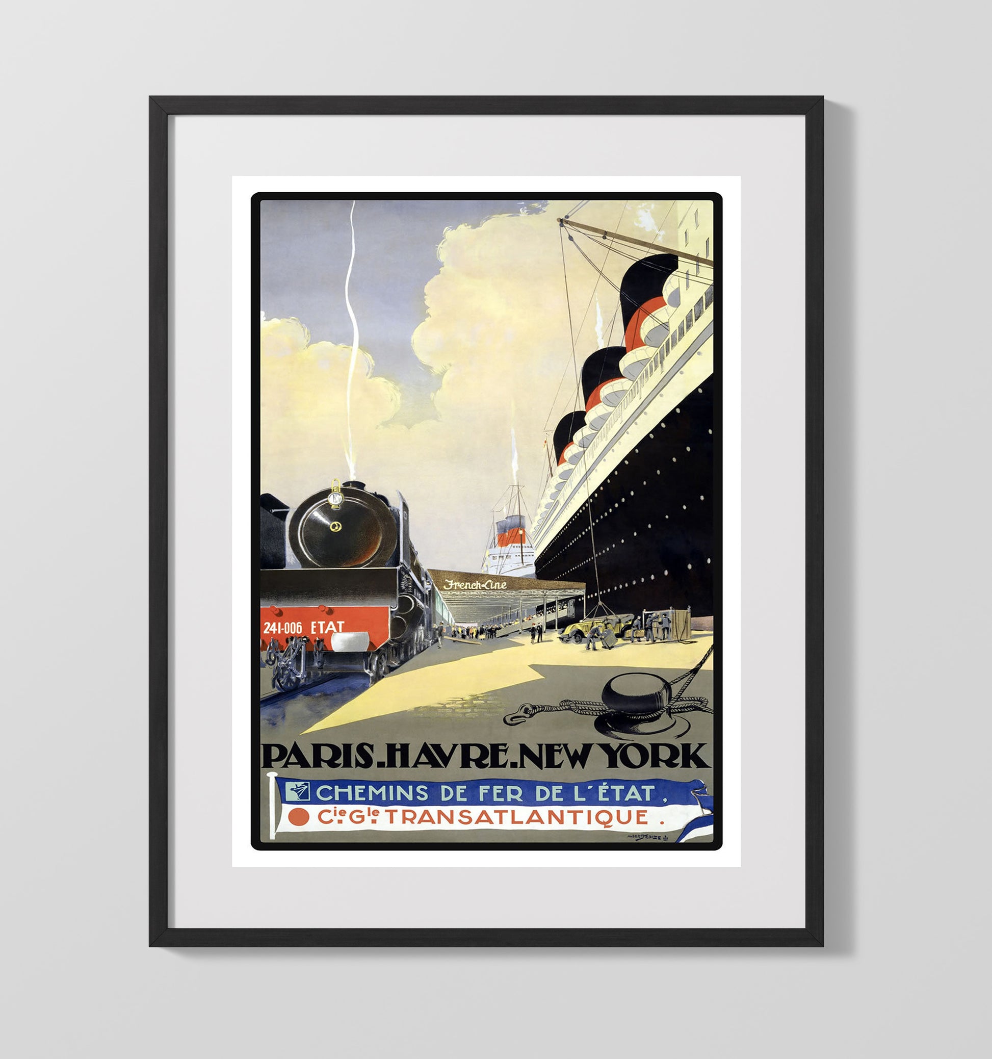 Paris Havre New York Vintage Travel Print 16x20 Gallery Frame travel wall art print