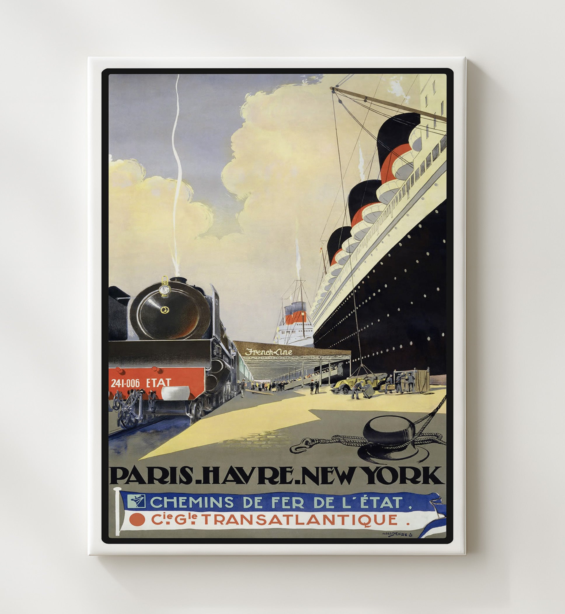 Paris Havre New York Vintage Travel Print 20x24 Canvas travel wall art print