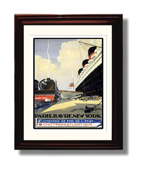 Paris Havre New York Vintage Travel Print 8x10 Beveled Frame travel wall art print