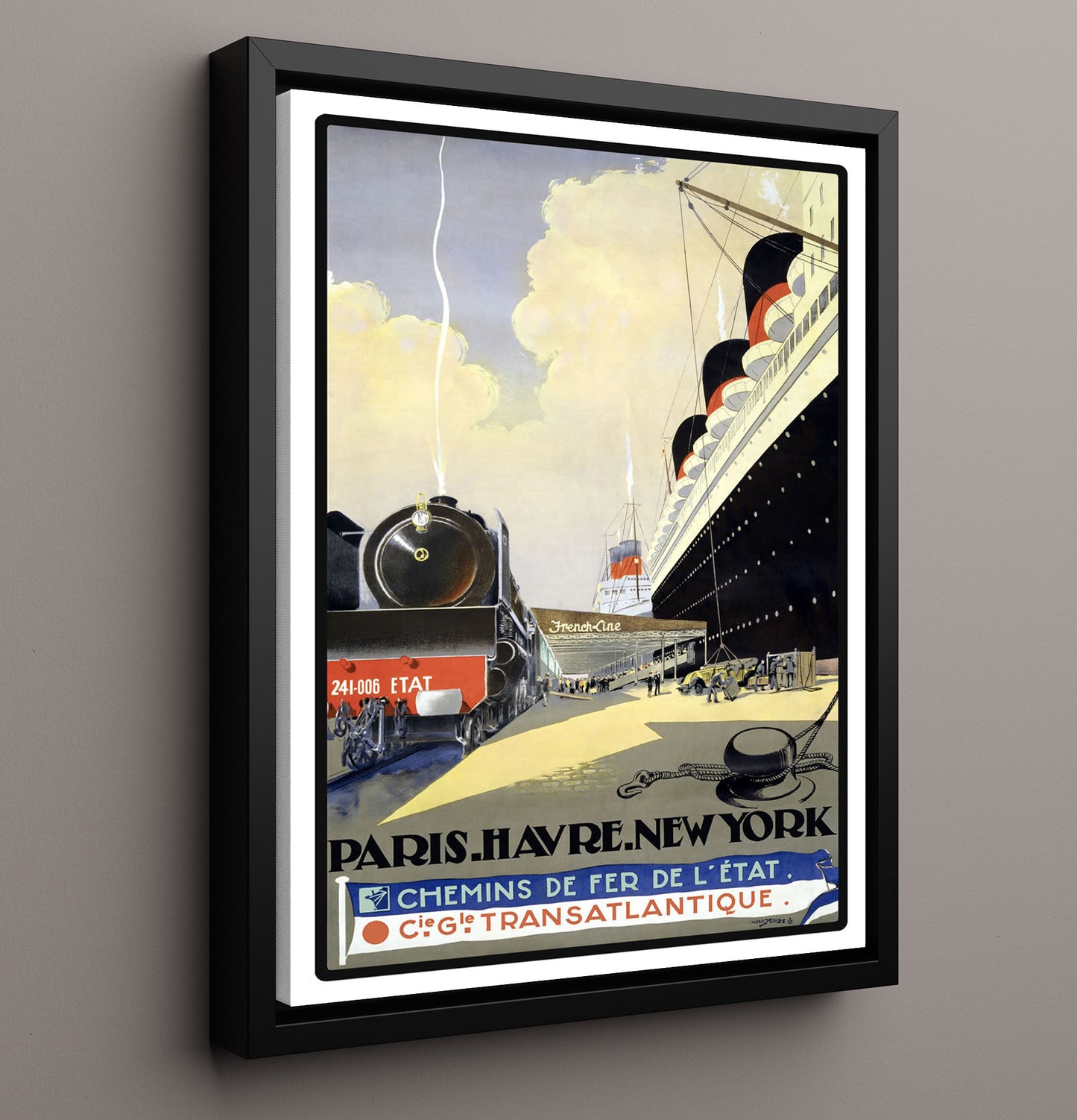 Paris Havre New York Vintage Travel Print 16x20 Framed Canvas travel wall art print