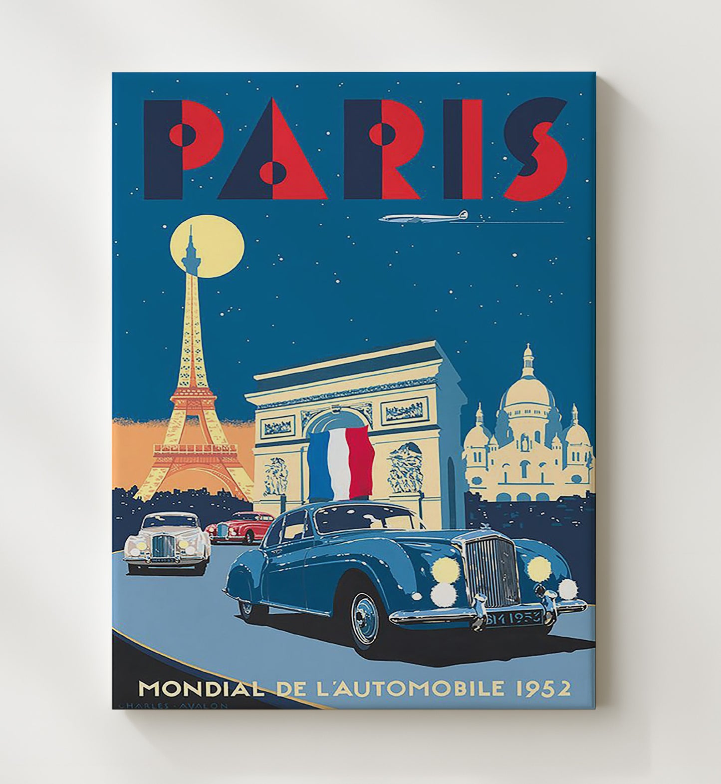 Paris Mondial de lAutomobile 1952 Vintage Travel Print 20x24 Canvas travel wall art print